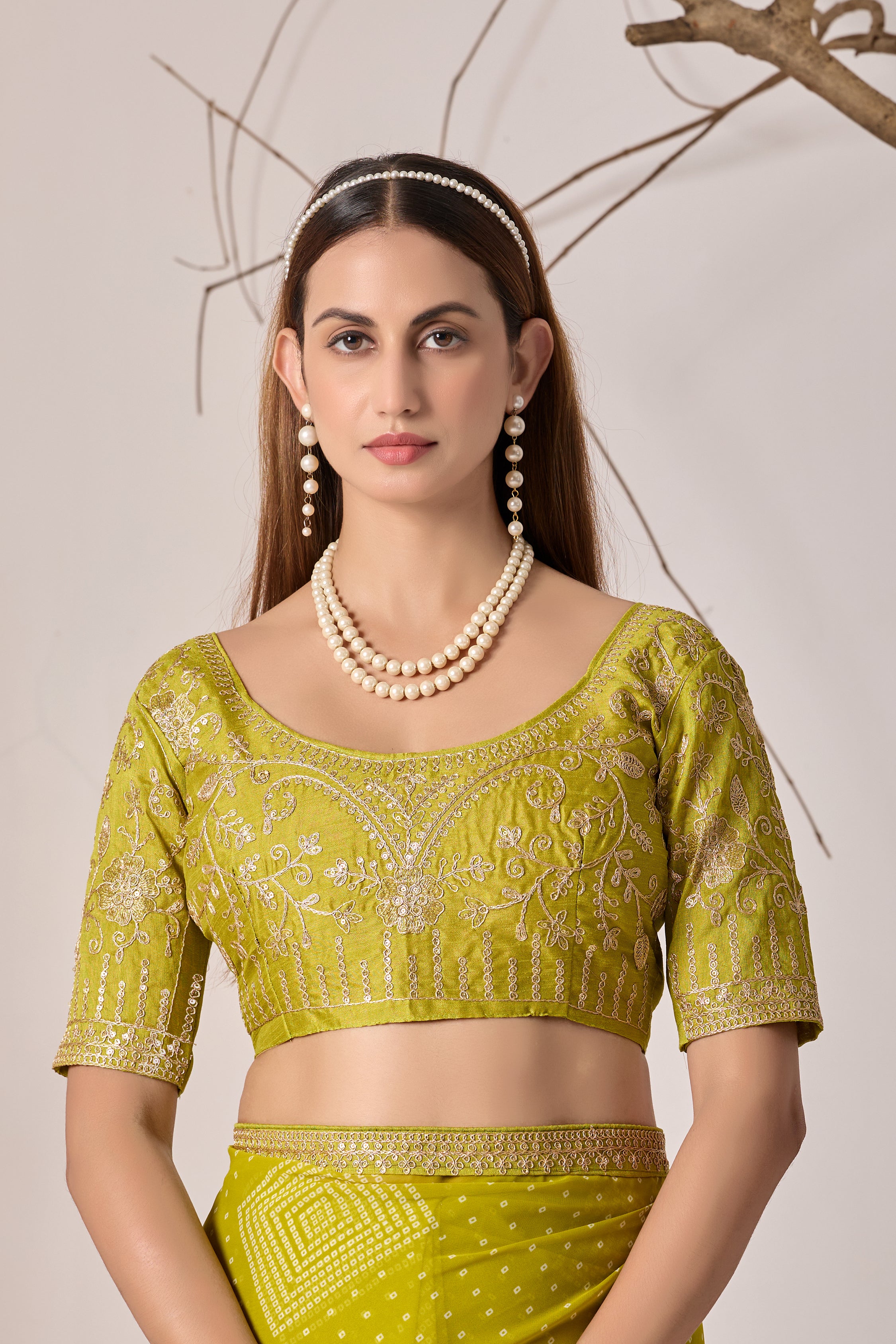 Bandhani Georgette Saree with Golden Embroidery