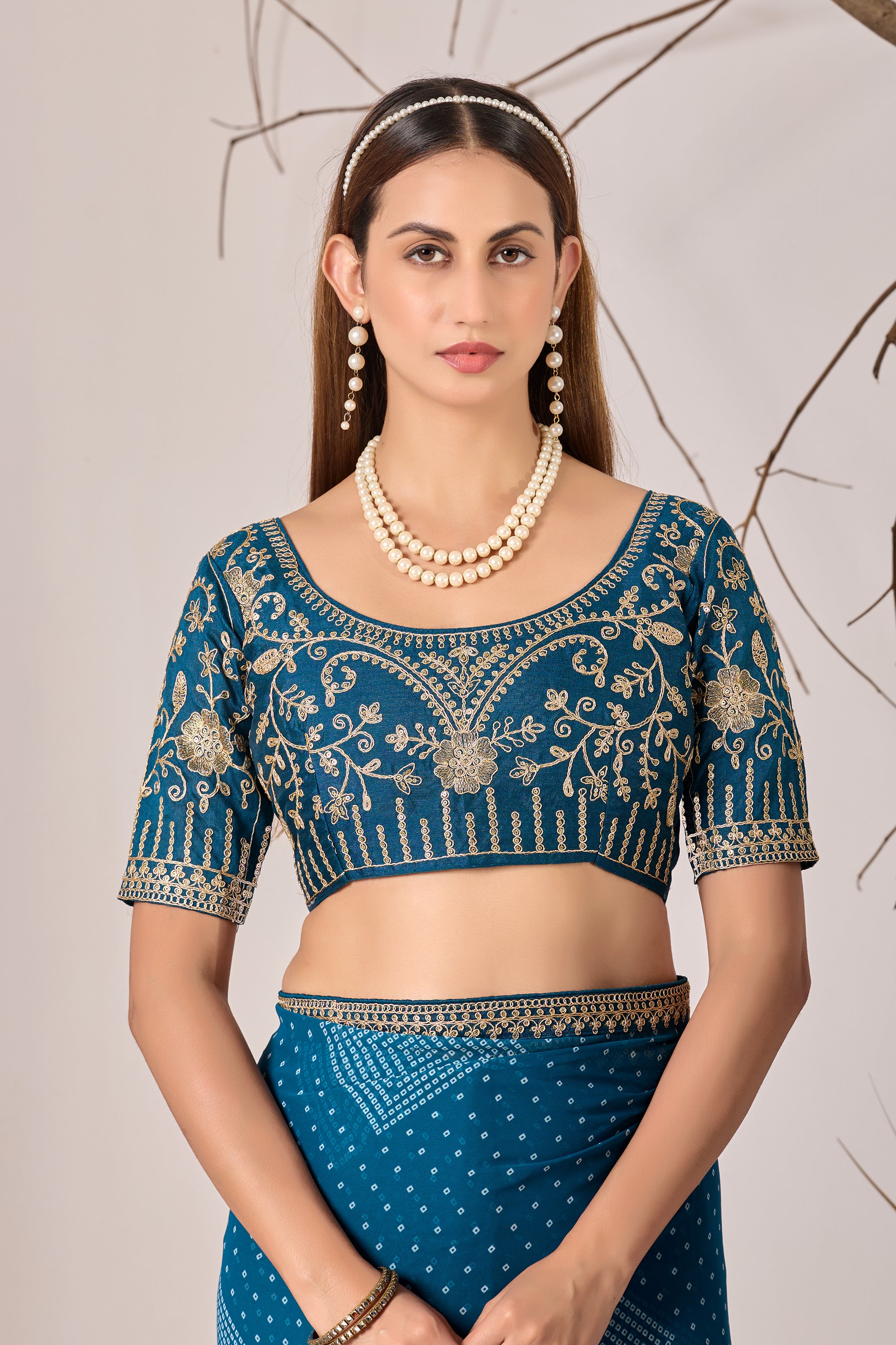 Bandhani Georgette Saree with Golden Embroidery