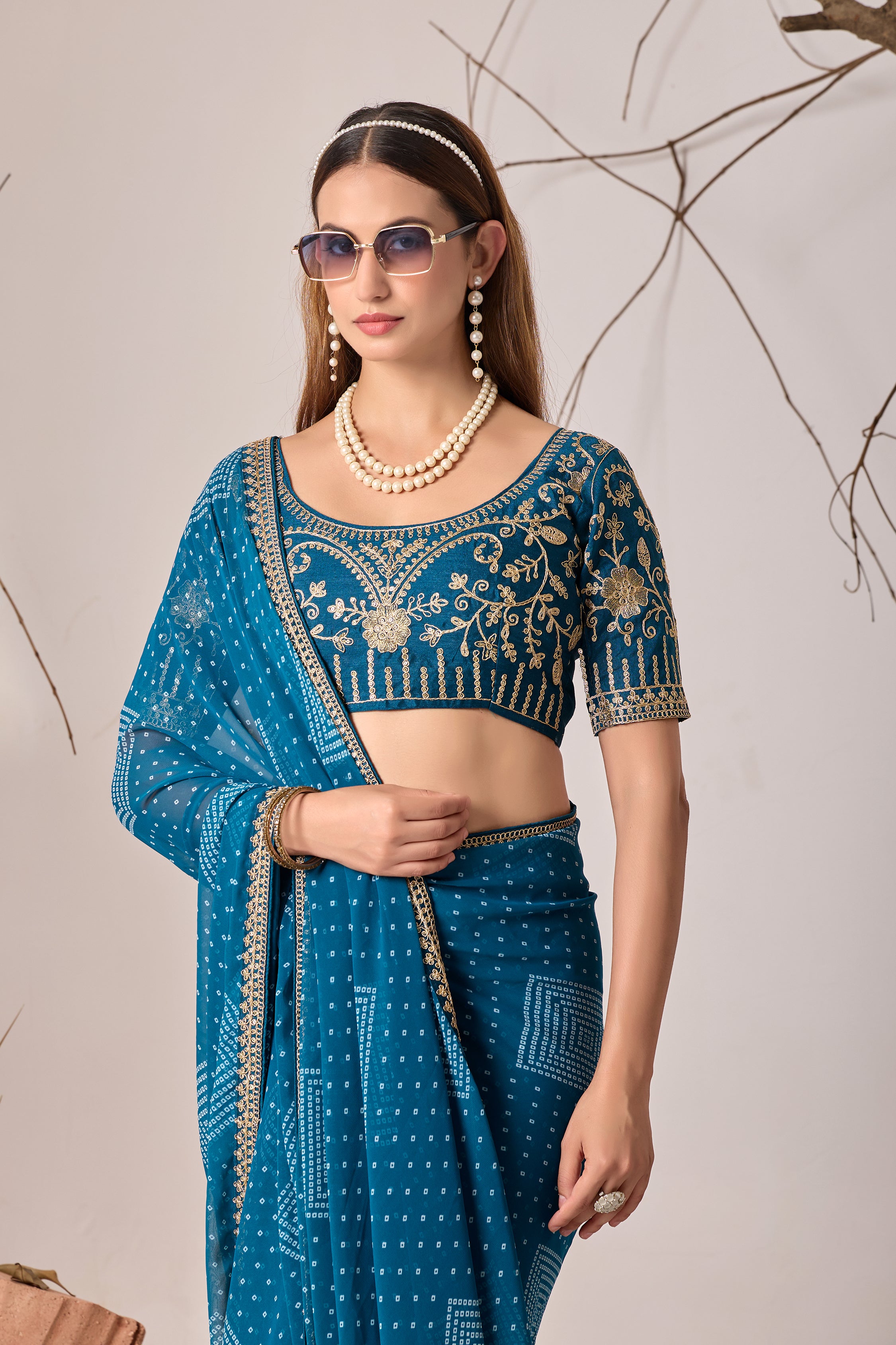Bandhani Georgette Saree with Golden Embroidery