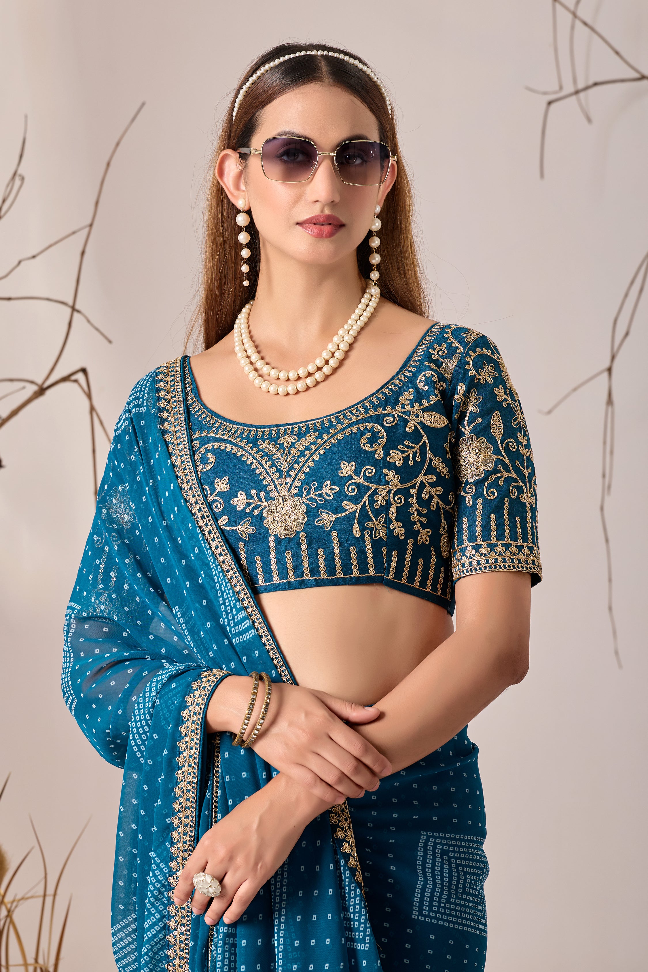 Bandhani Georgette Saree with Golden Embroidery
