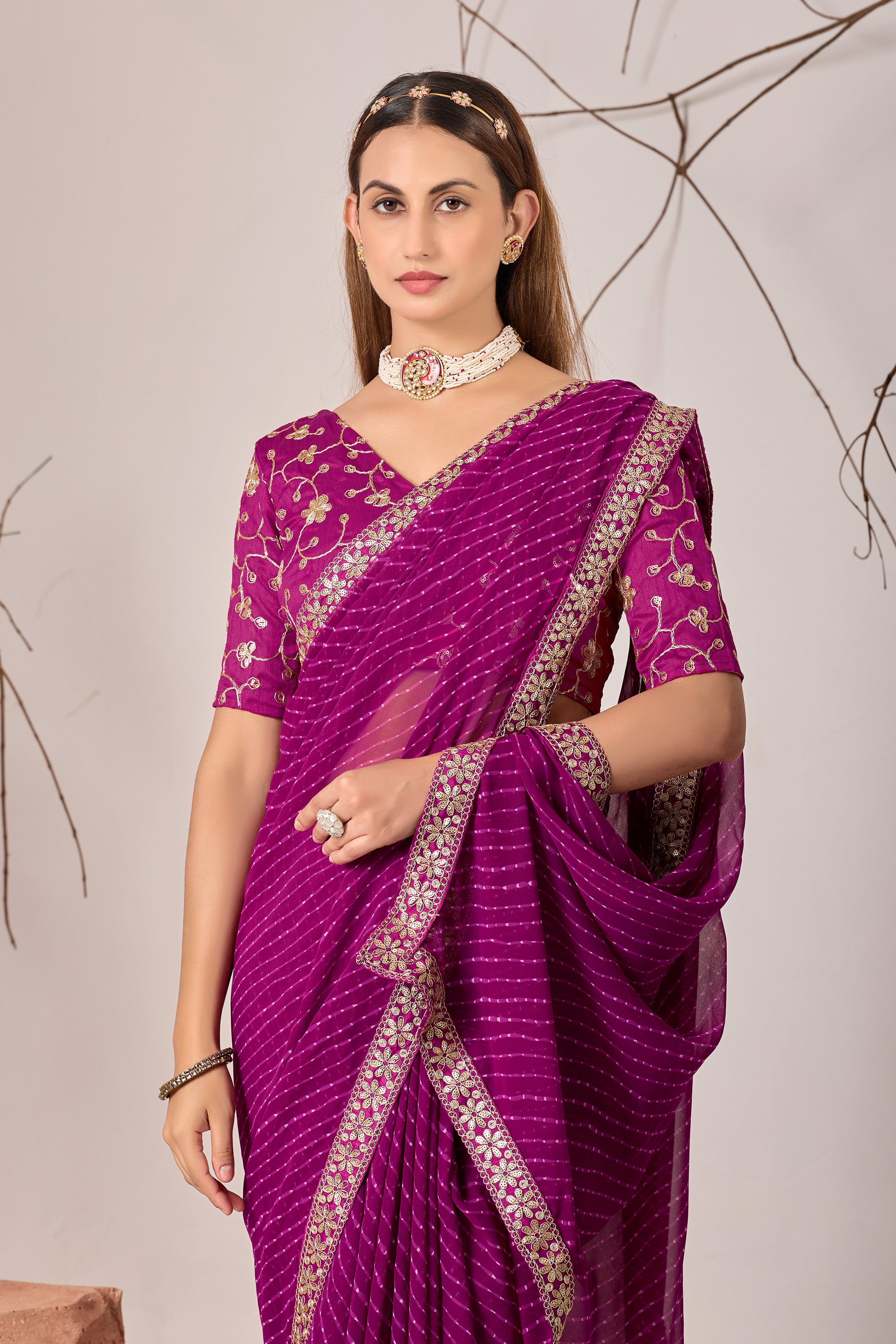 Royal Magenta Georgette Saree with Embroidered Border
