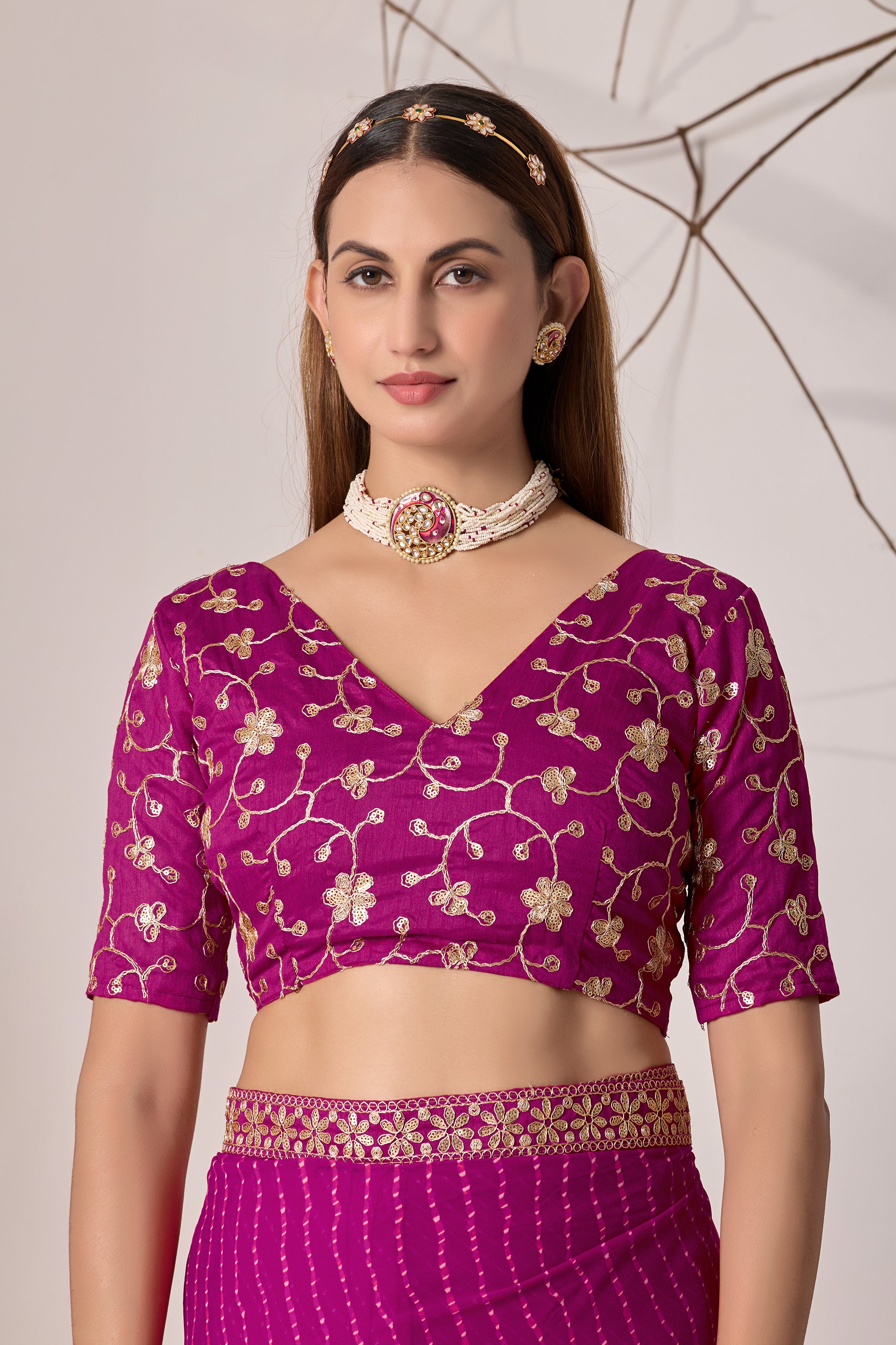 Royal Magenta Georgette Saree with Embroidered Border