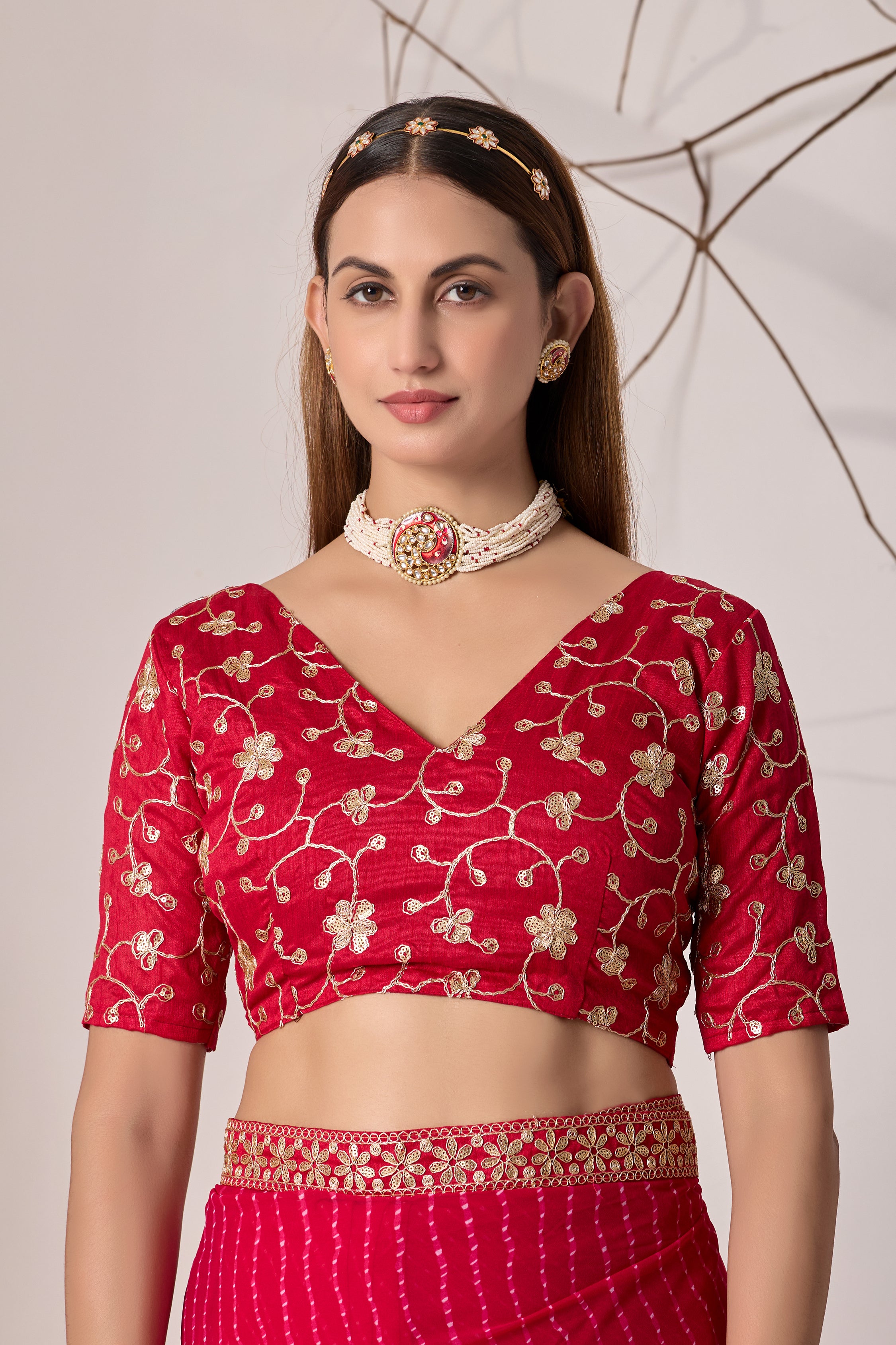 Royal  Red Georgette Saree with Embroidered Border