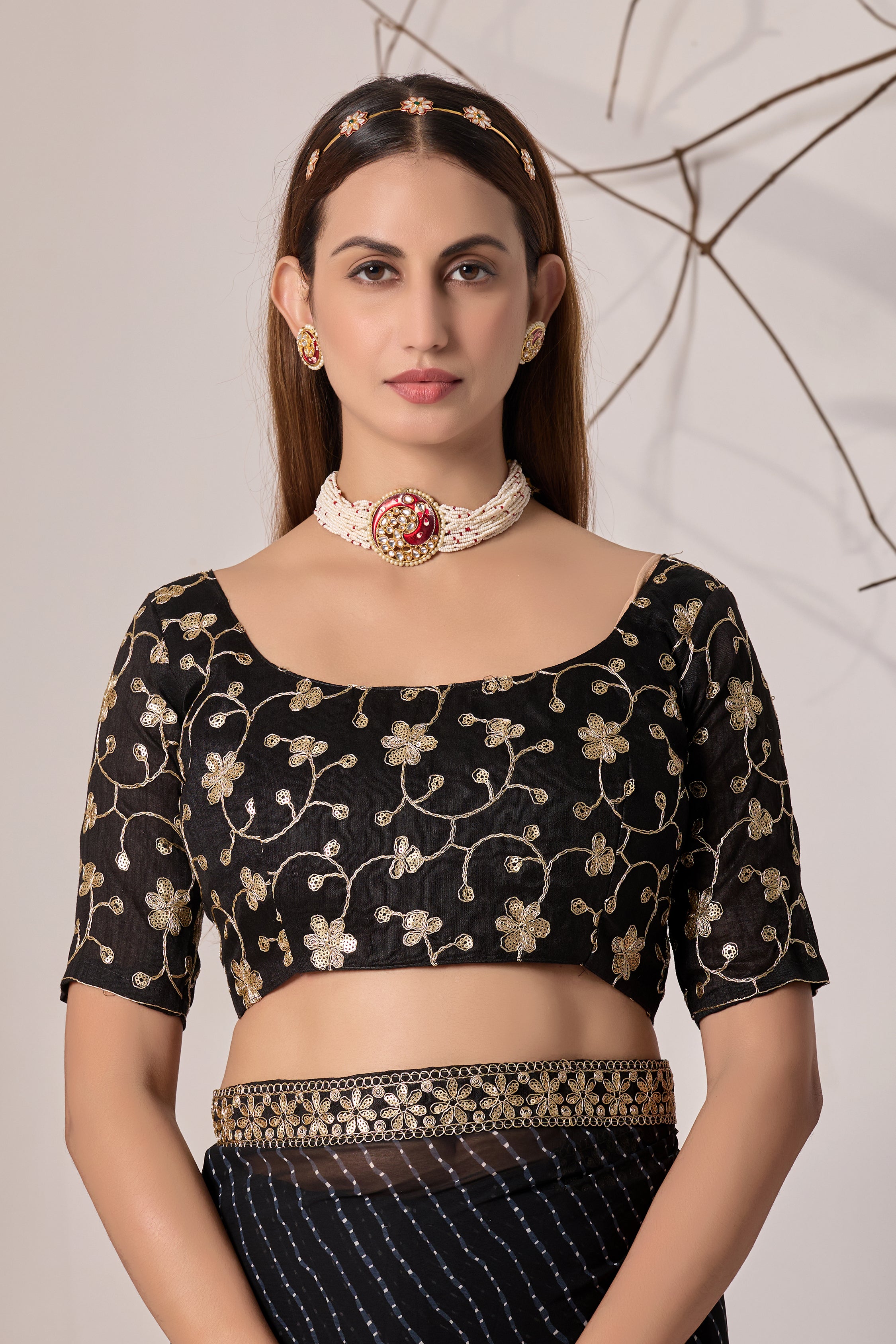 Royal Black Georgette Saree with Embroidered Border