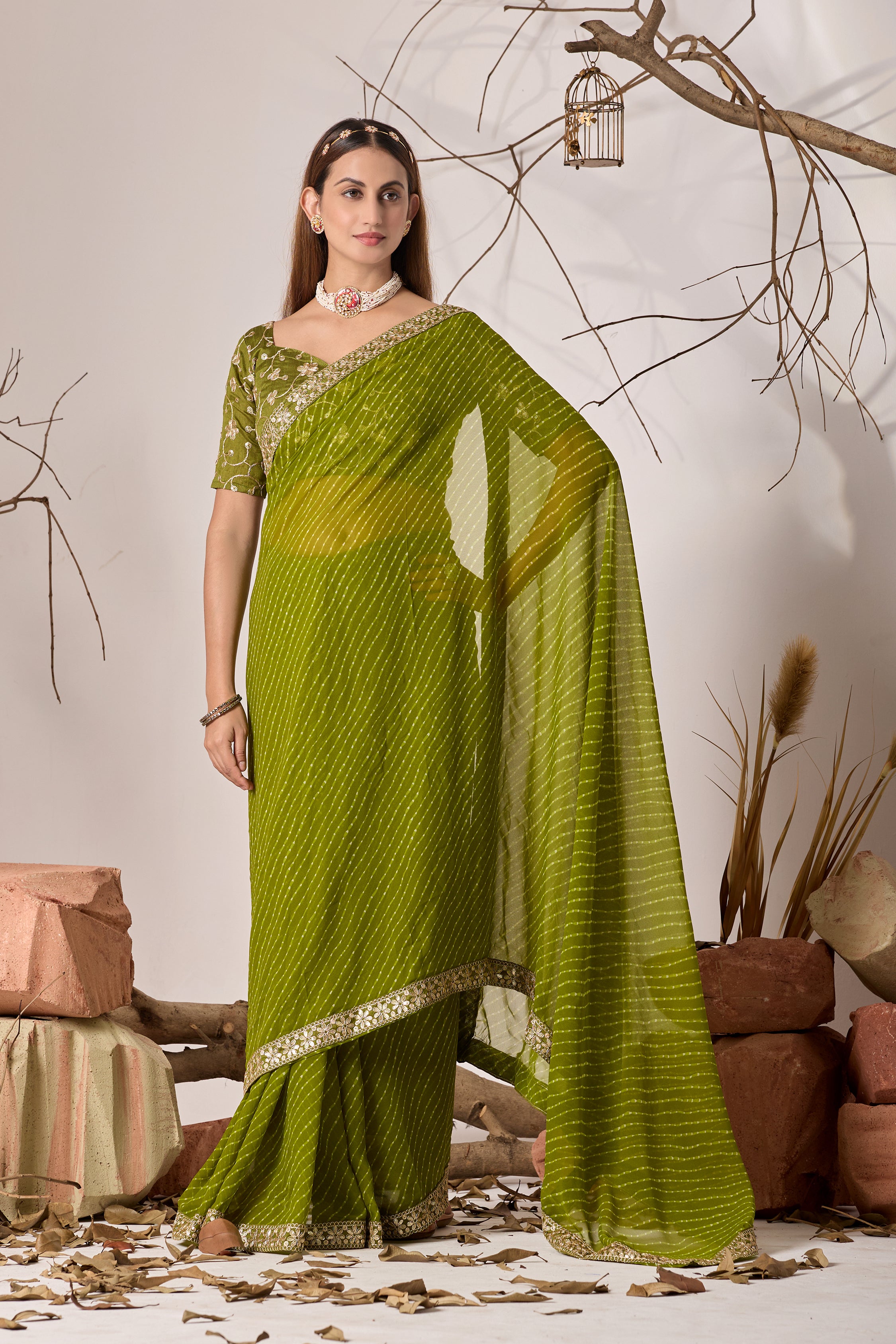 Royal Parrot Georgette Saree with Embroidered Border