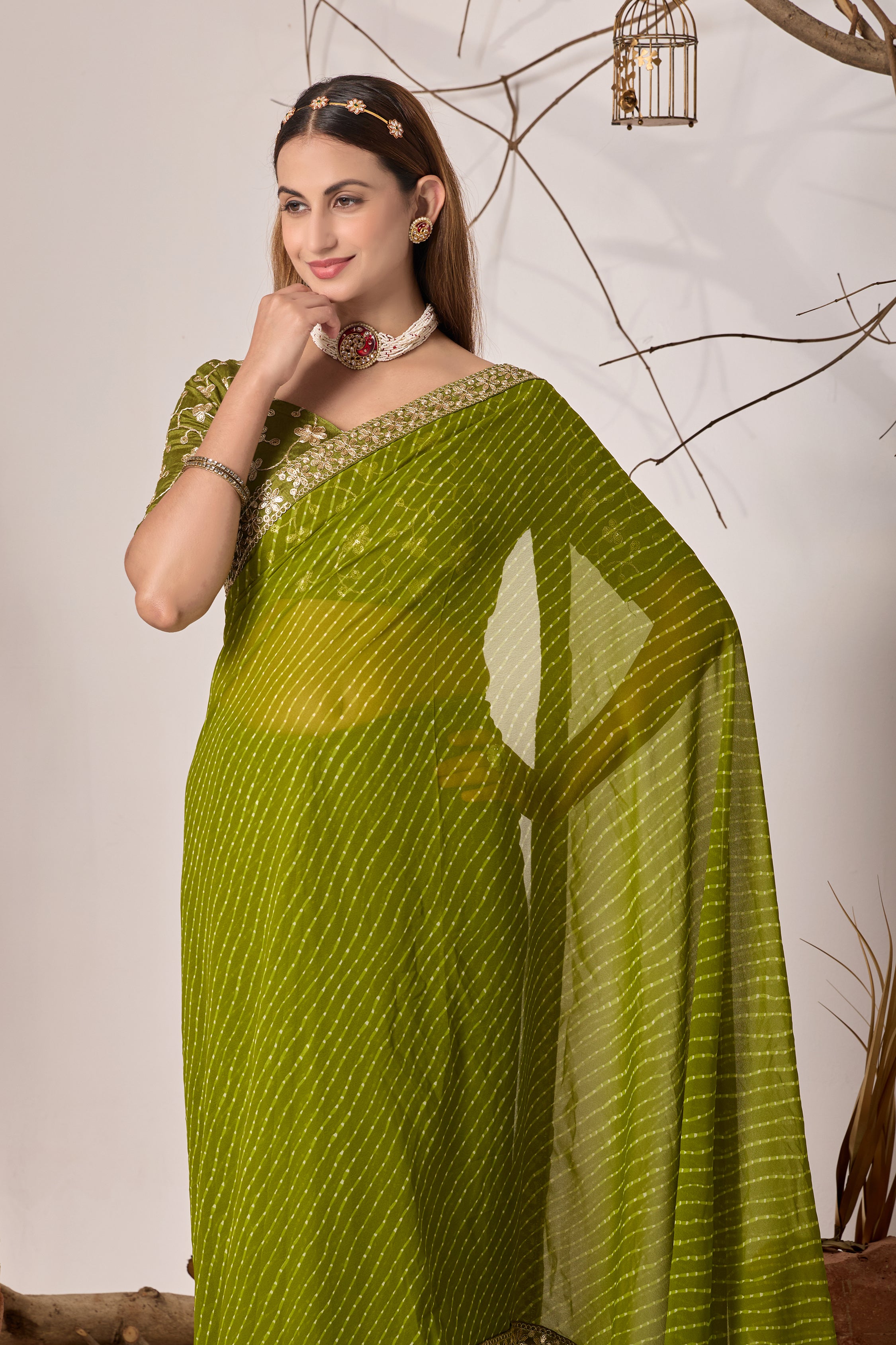 Royal Parrot Georgette Saree with Embroidered Border
