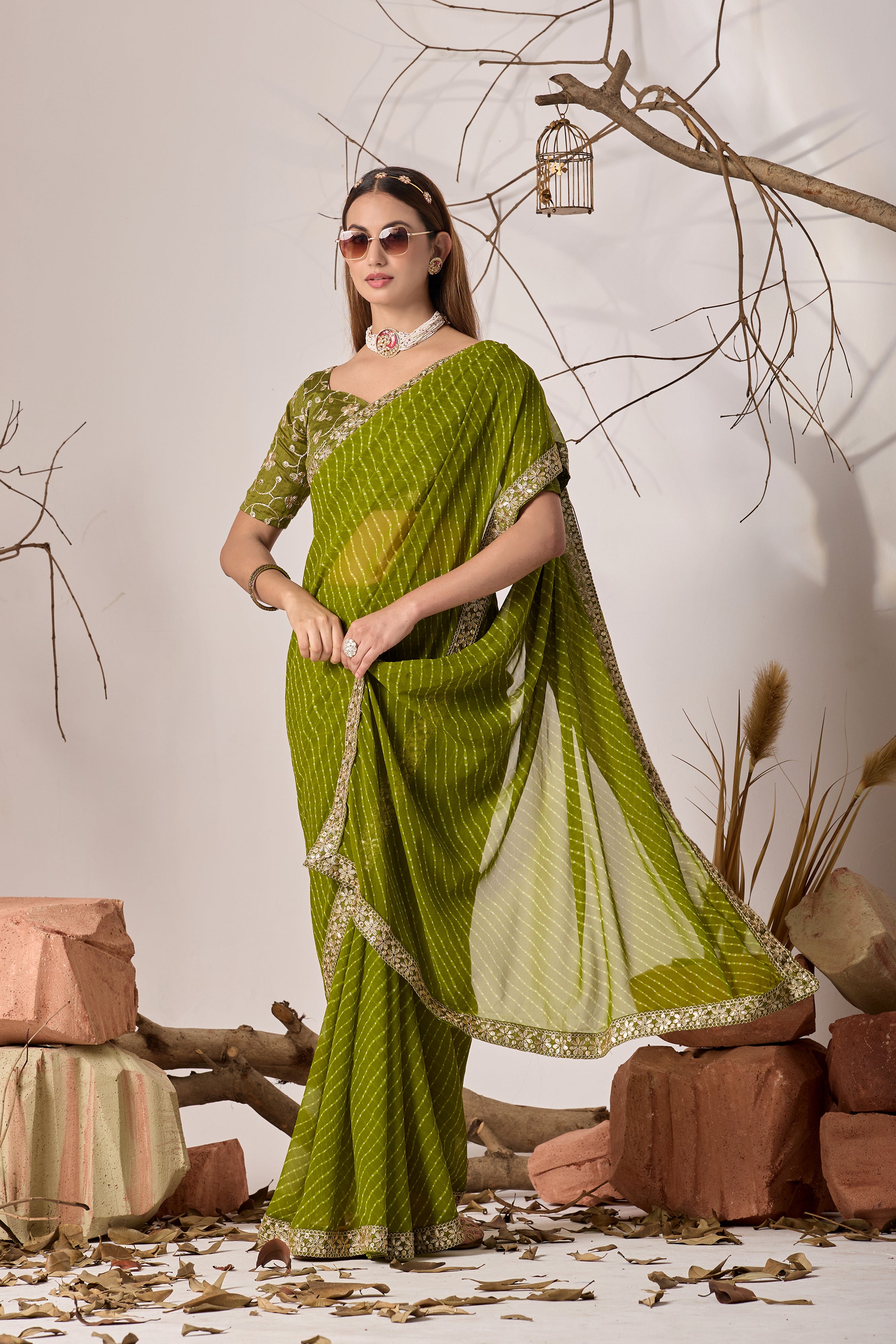 Royal Parrot Georgette Saree with Embroidered Border