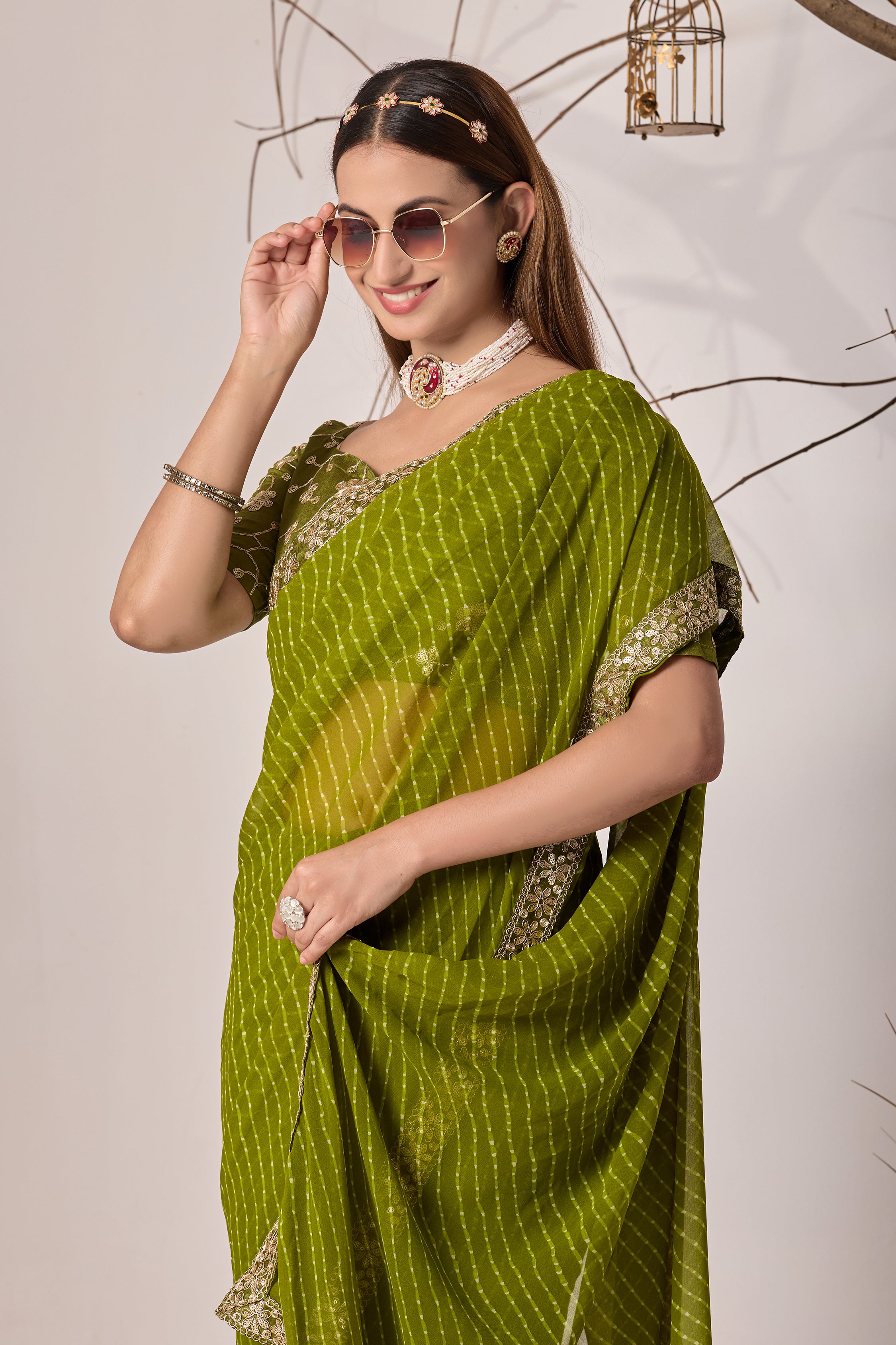 Royal Parrot Georgette Saree with Embroidered Border