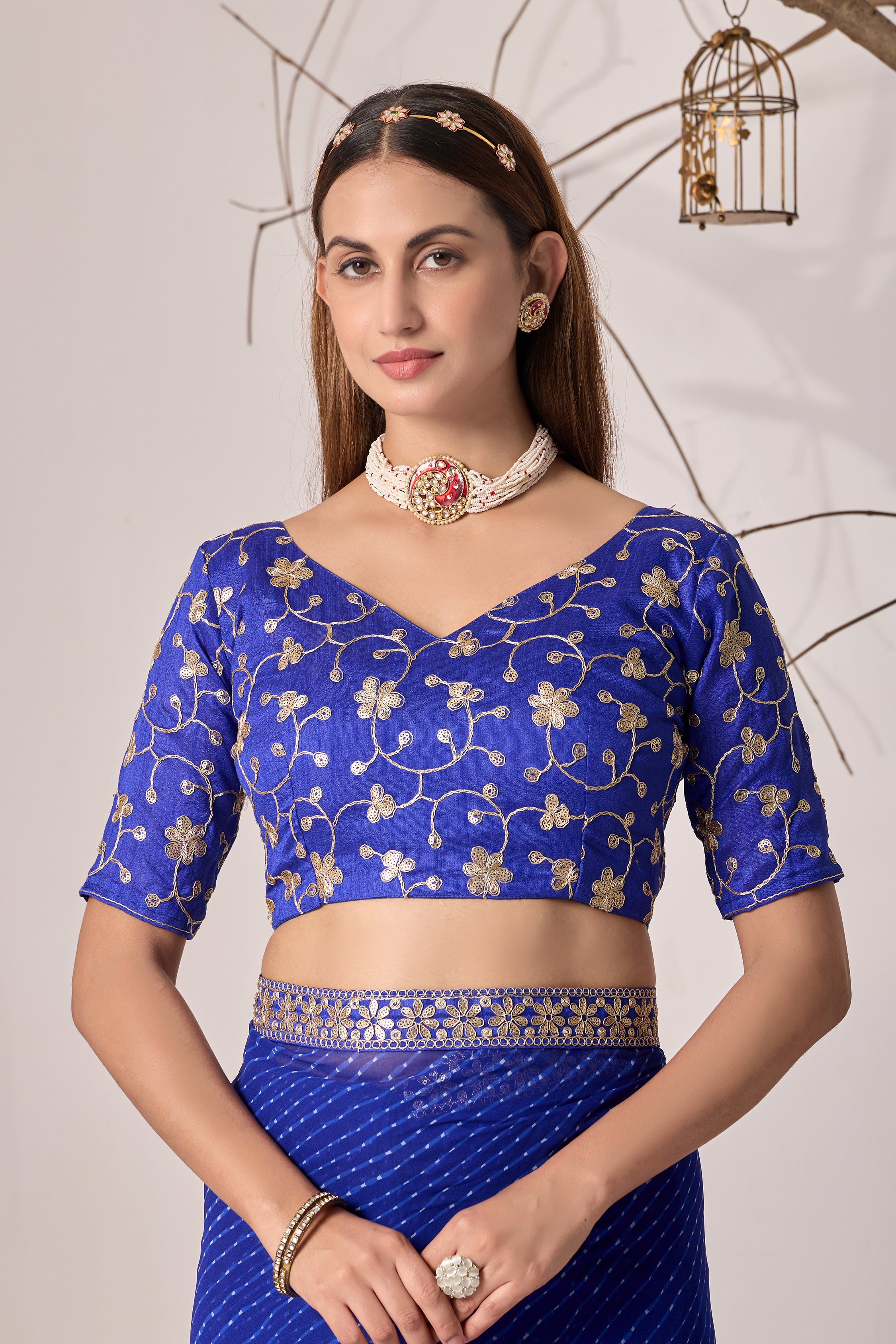 Royal Blue Georgette Saree with Embroidered Border