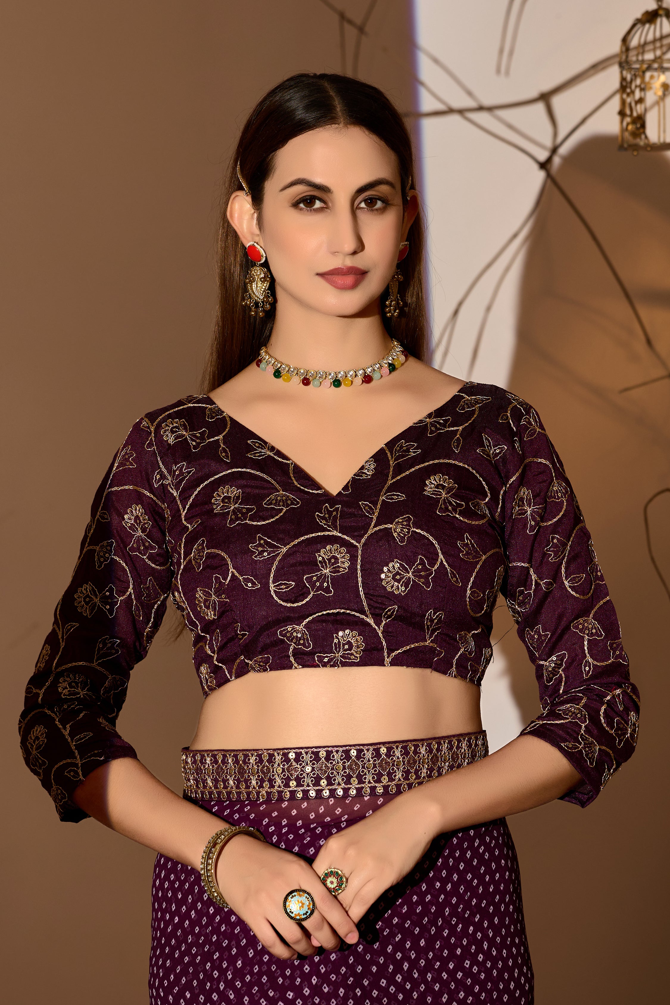 Midnight Elegance Georgette Saree with Golden Embellished Border