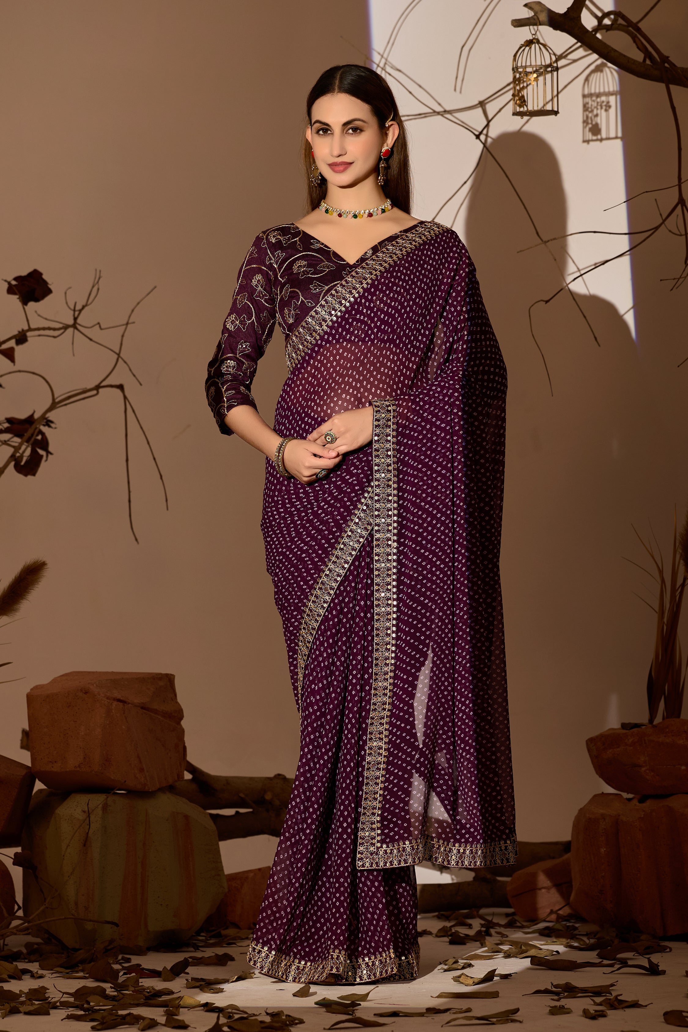 Midnight Elegance Georgette Saree with Golden Embellished Border