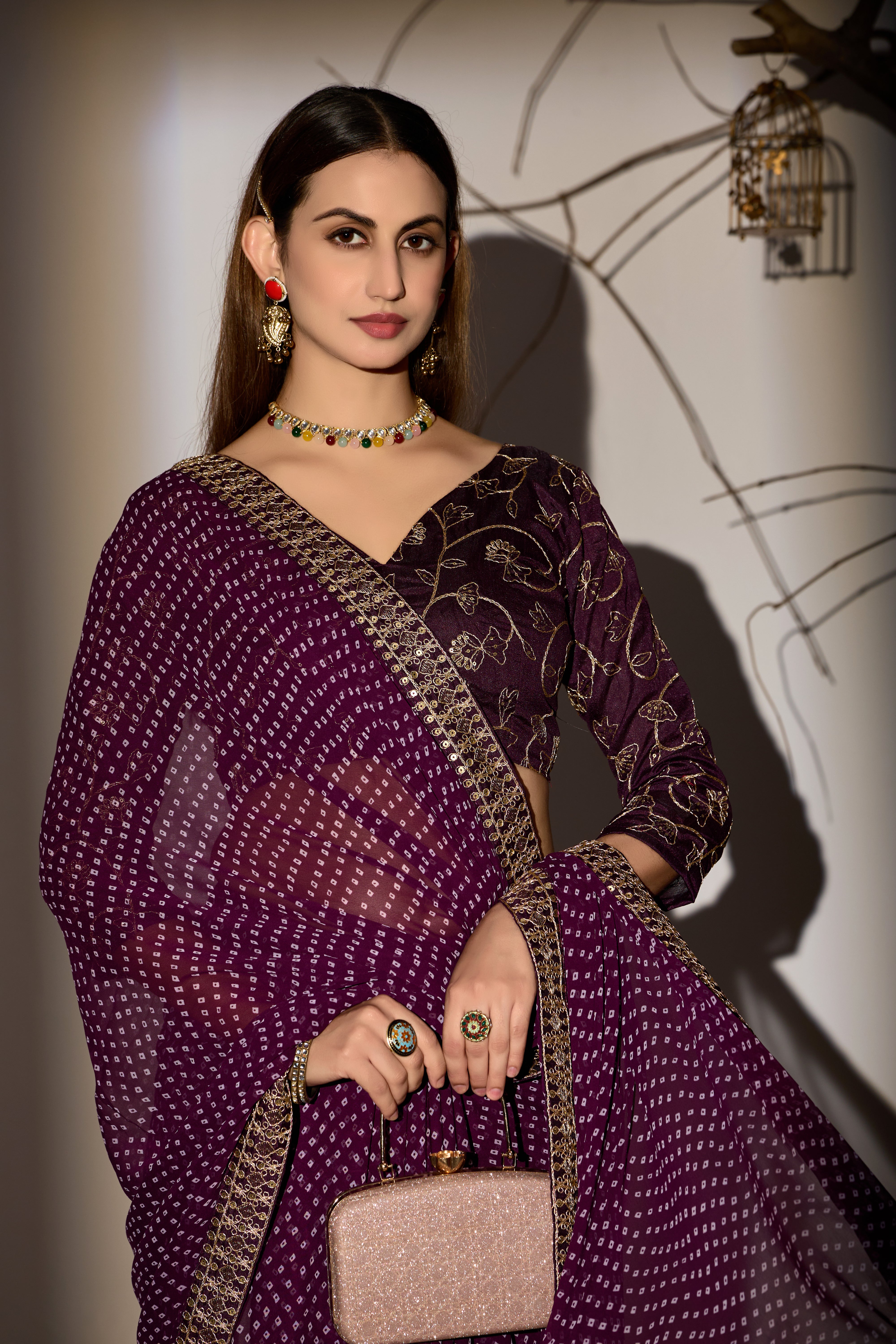 Midnight Elegance Georgette Saree with Golden Embellished Border