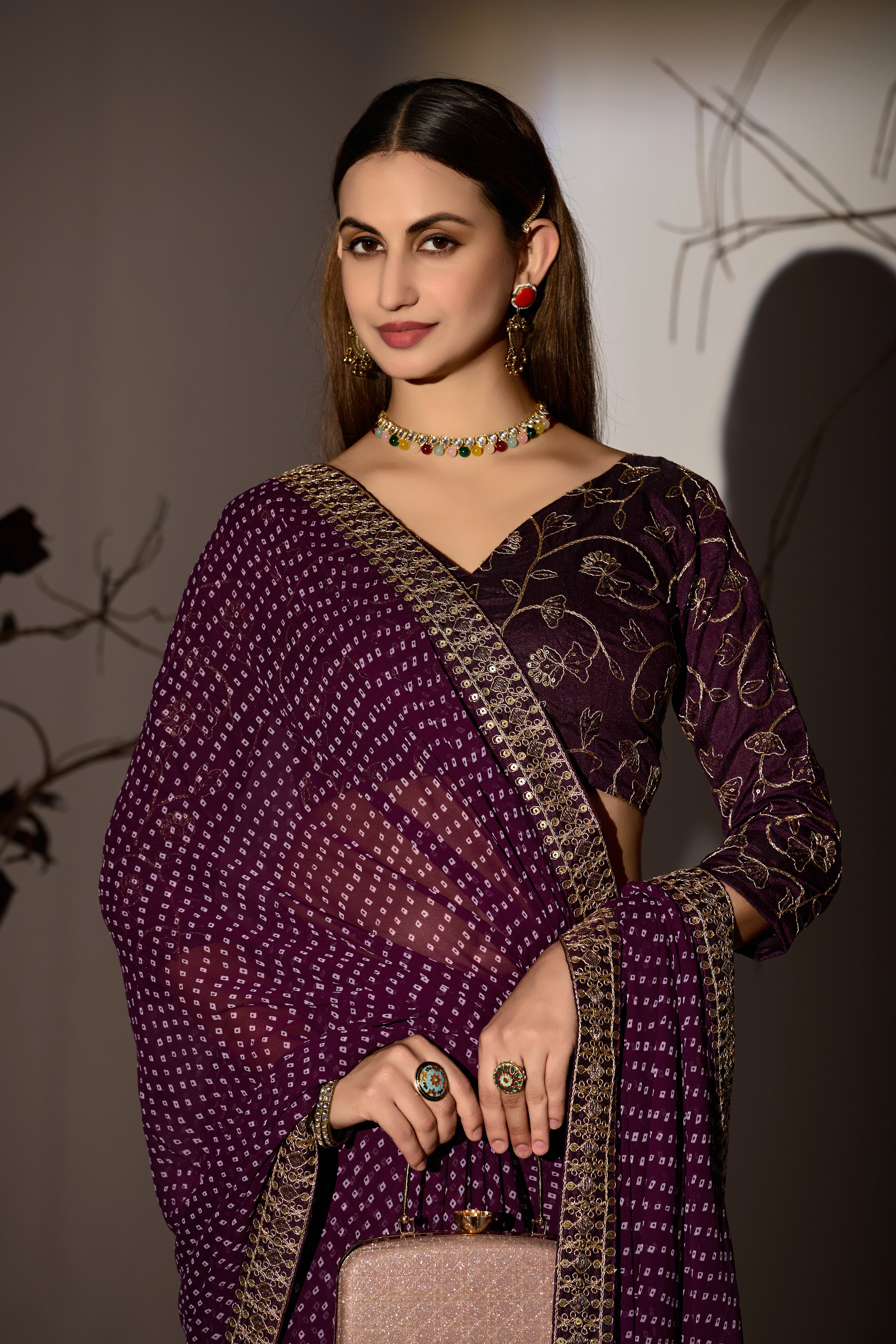 Midnight Elegance Georgette Saree with Golden Embellished Border