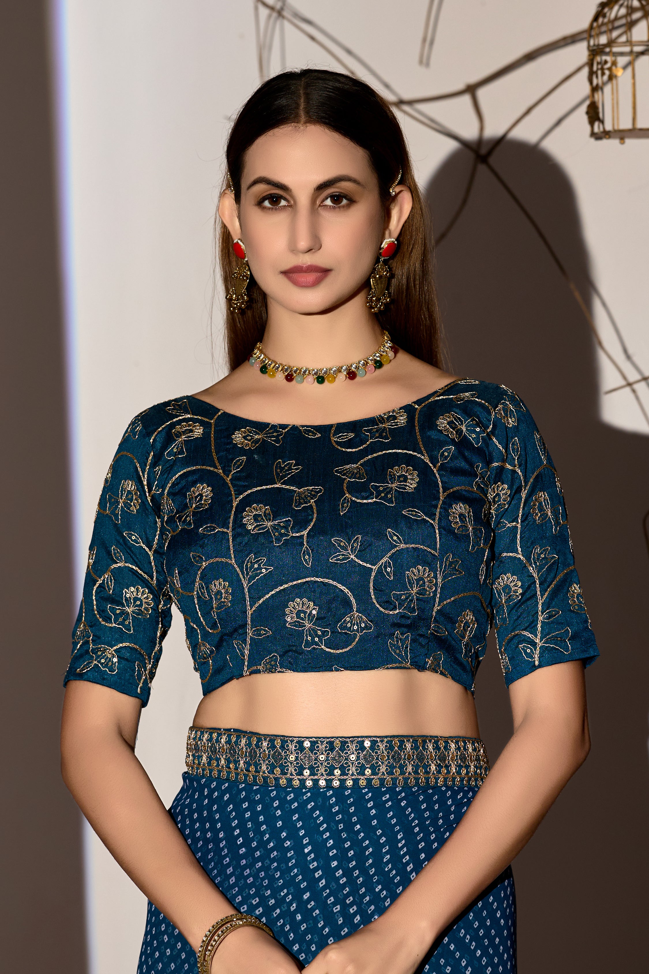 Royal Dark Sky Georgette Saree with Embroidered Border