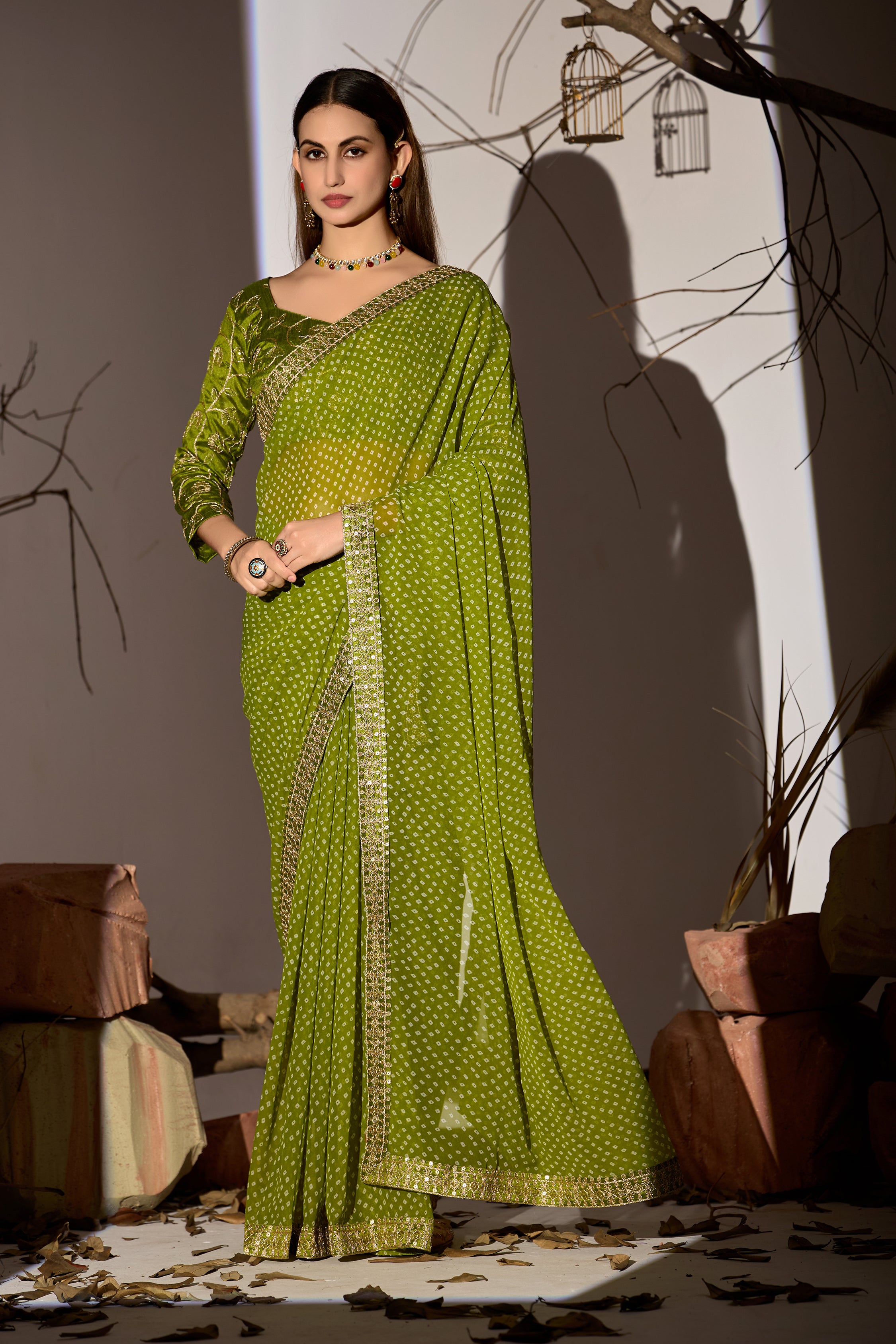 Midnight Elegance Georgette Saree with Golden Embellished Border