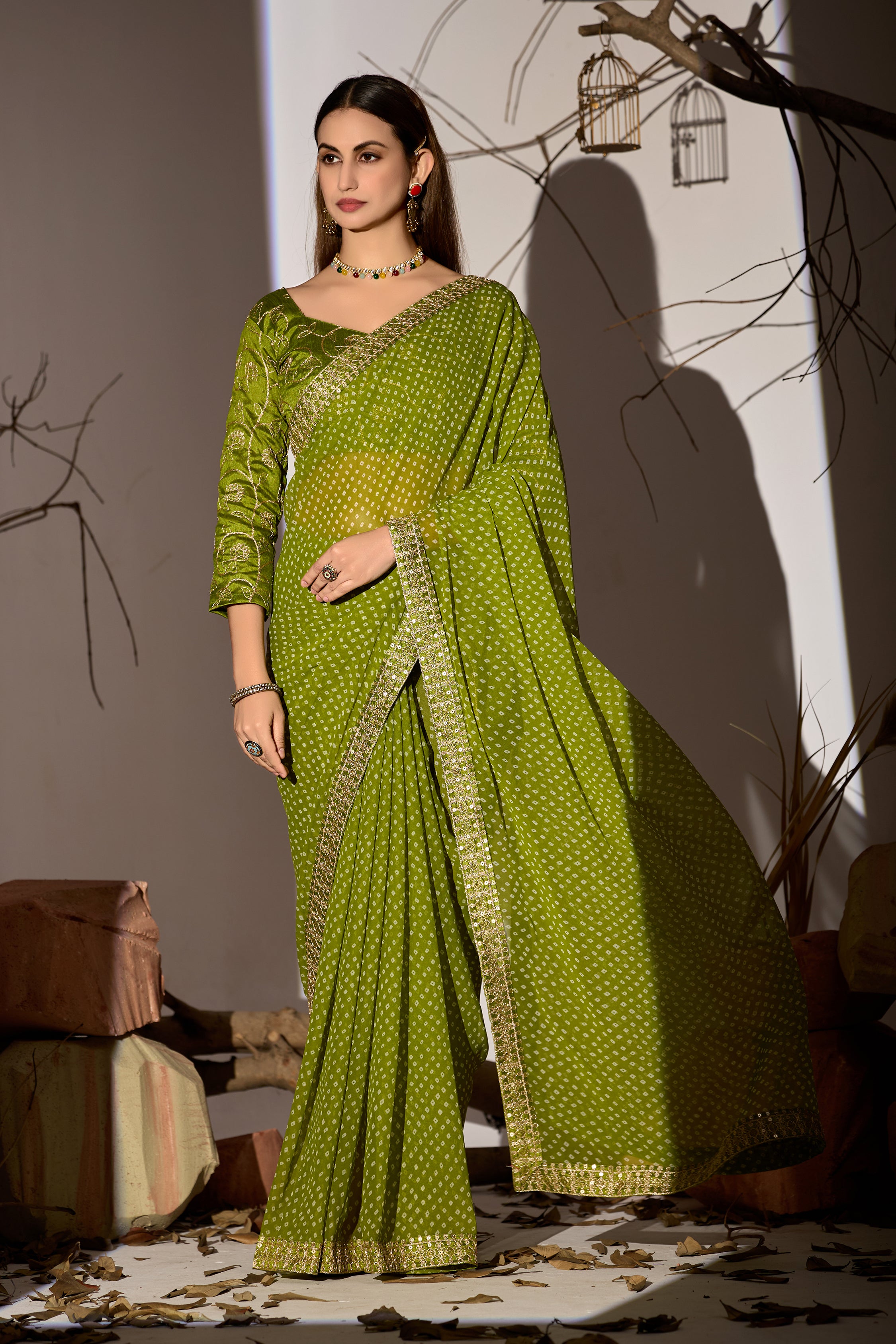Midnight Elegance Georgette Saree with Golden Embellished Border
