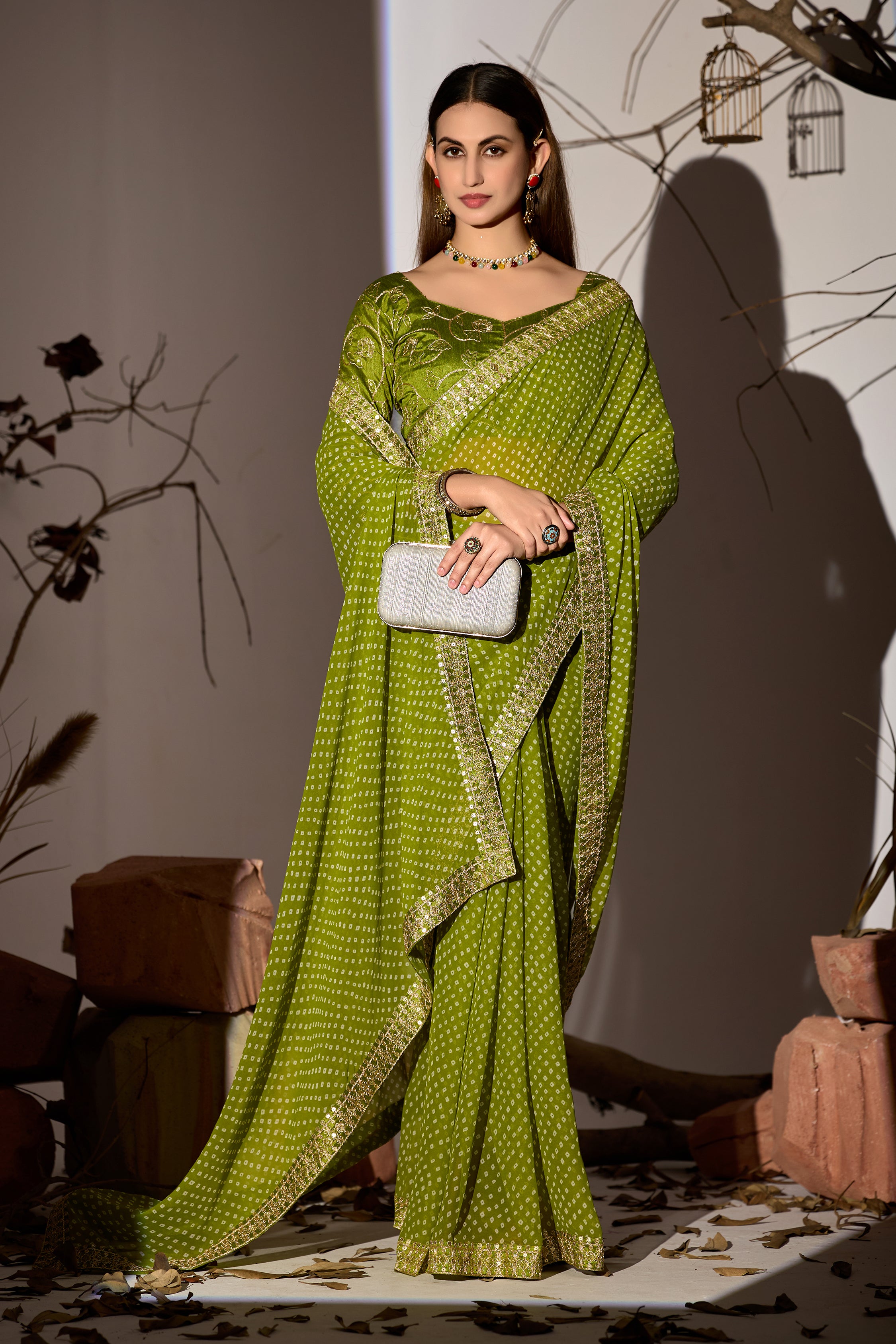 Midnight Elegance Georgette Saree with Golden Embellished Border