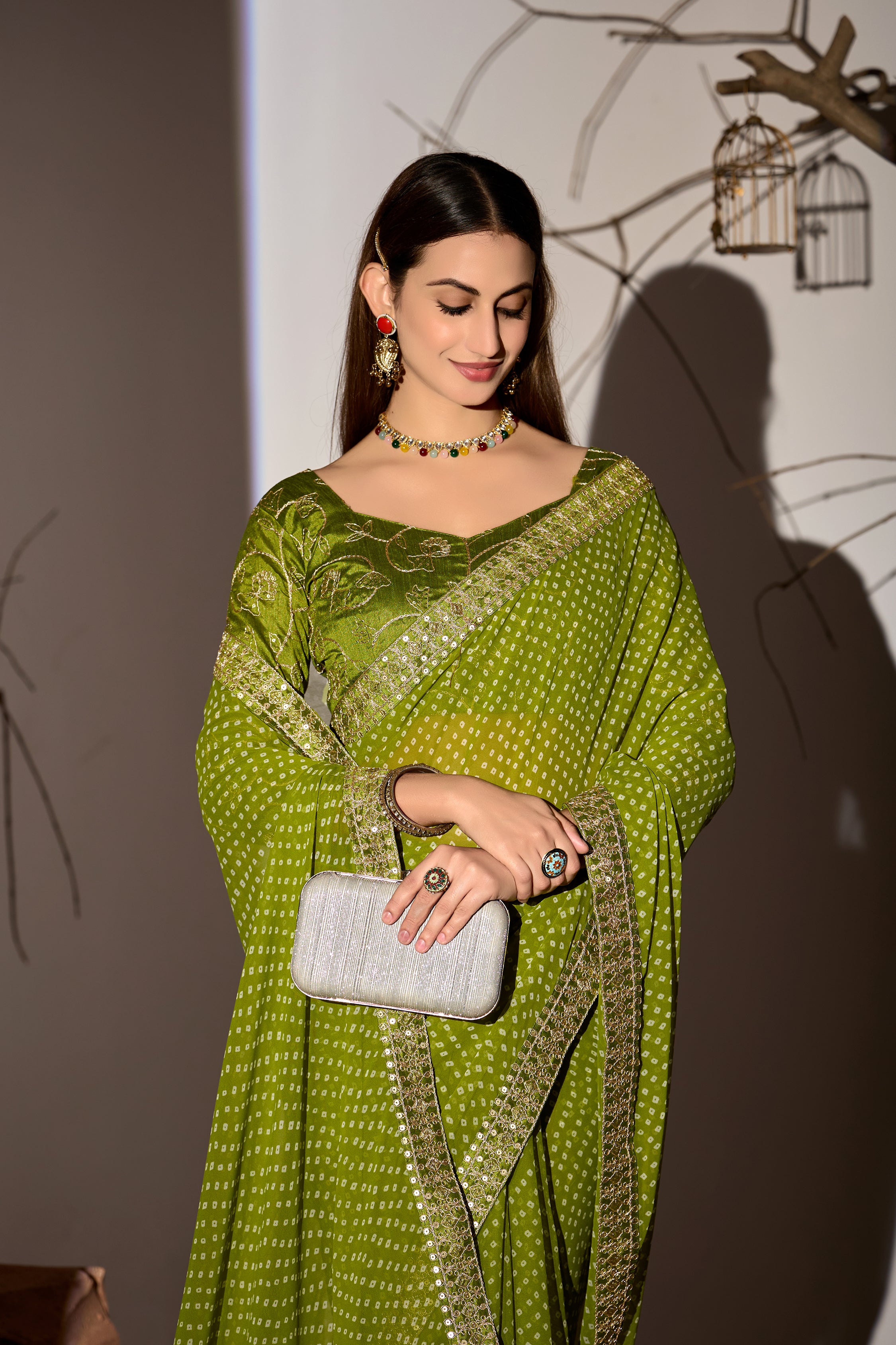 Midnight Elegance Georgette Saree with Golden Embellished Border