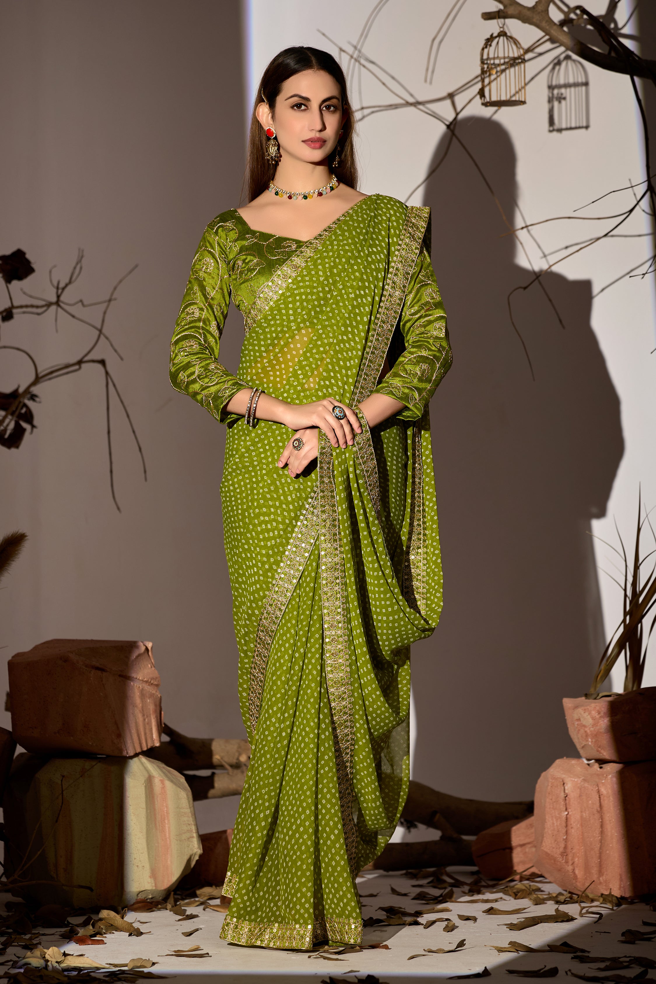 Midnight Elegance Georgette Saree with Golden Embellished Border