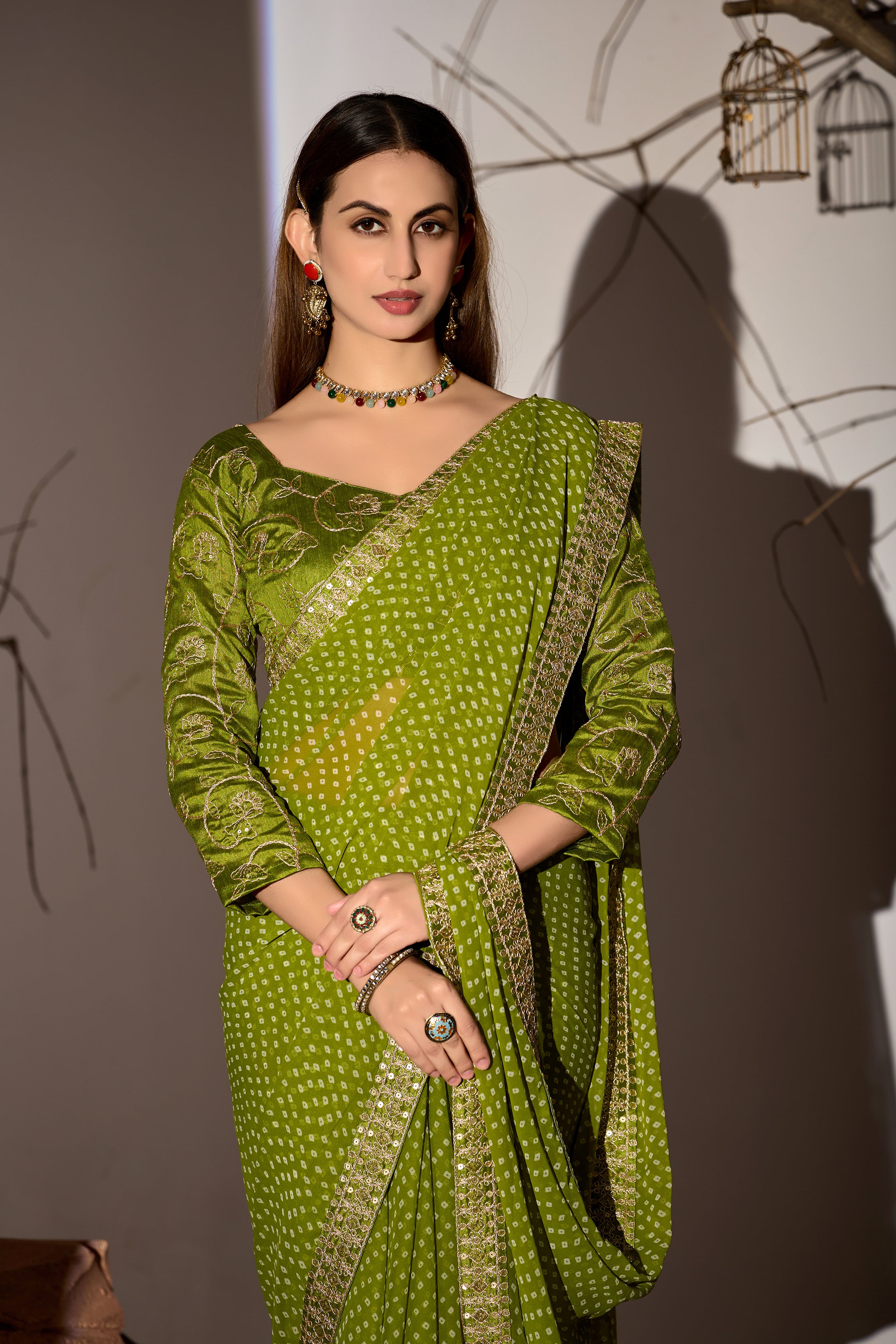 Midnight Elegance Georgette Saree with Golden Embellished Border
