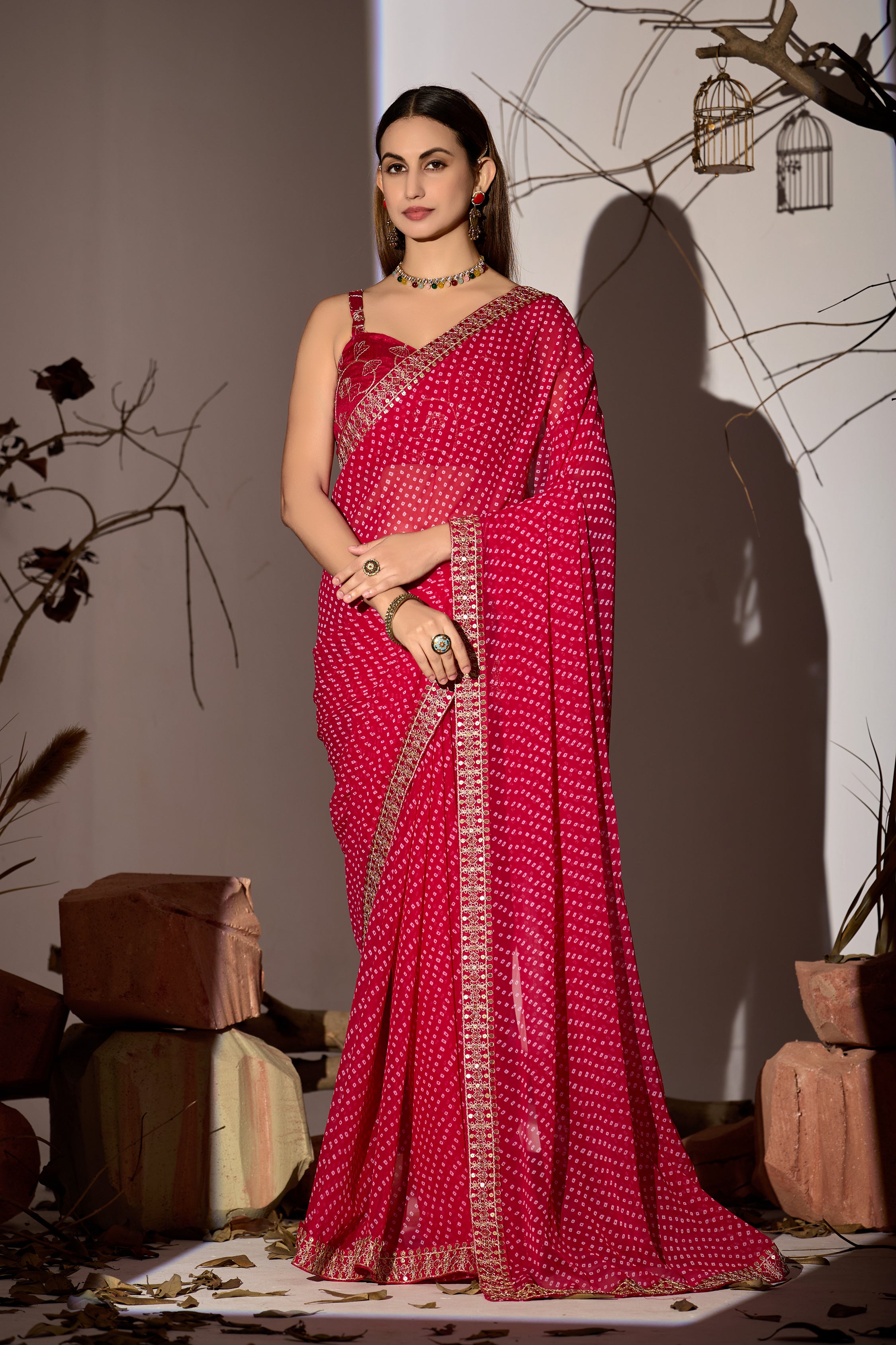 Midnight Elegance Georgette Saree with Golden Embellished Border