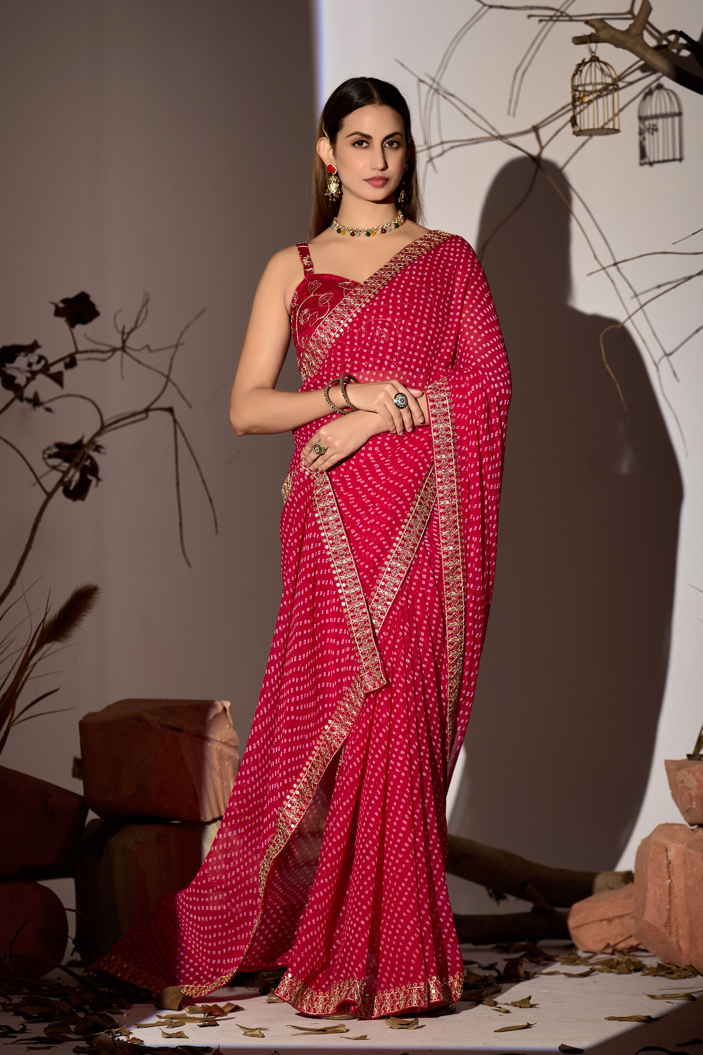 Midnight Elegance Georgette Saree with Golden Embellished Border