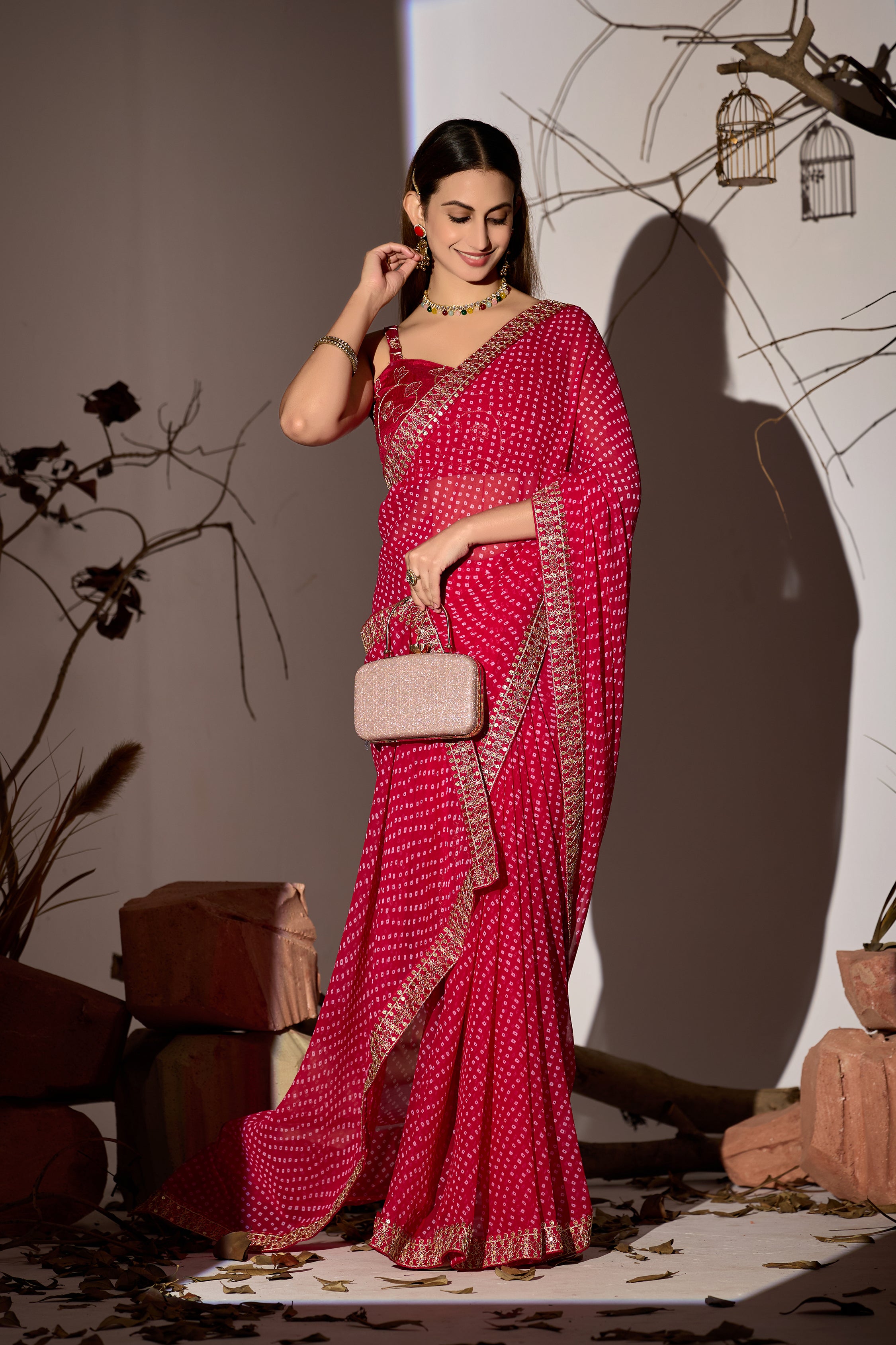 Midnight Elegance Georgette Saree with Golden Embellished Border