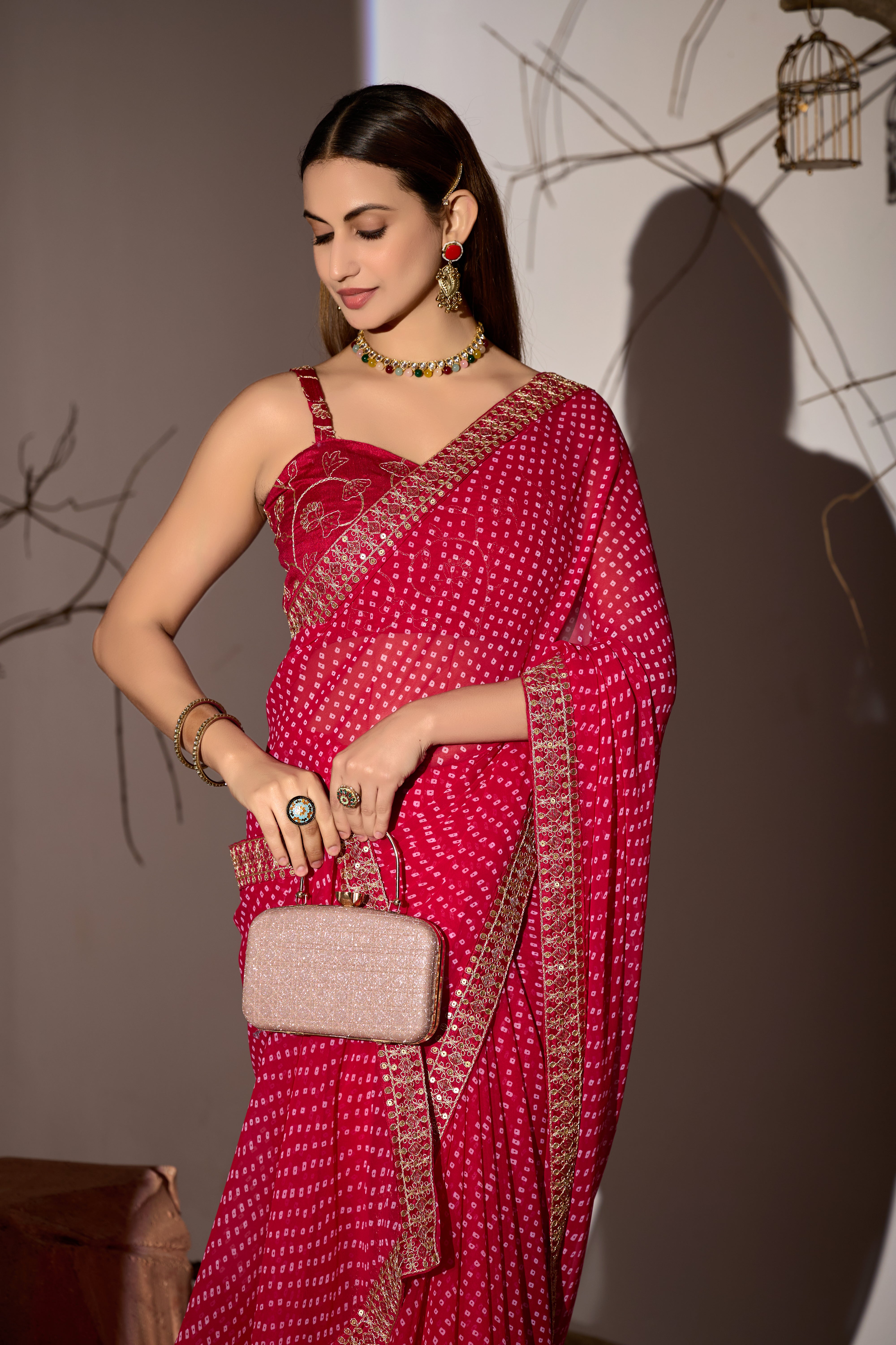 Midnight Elegance Georgette Saree with Golden Embellished Border