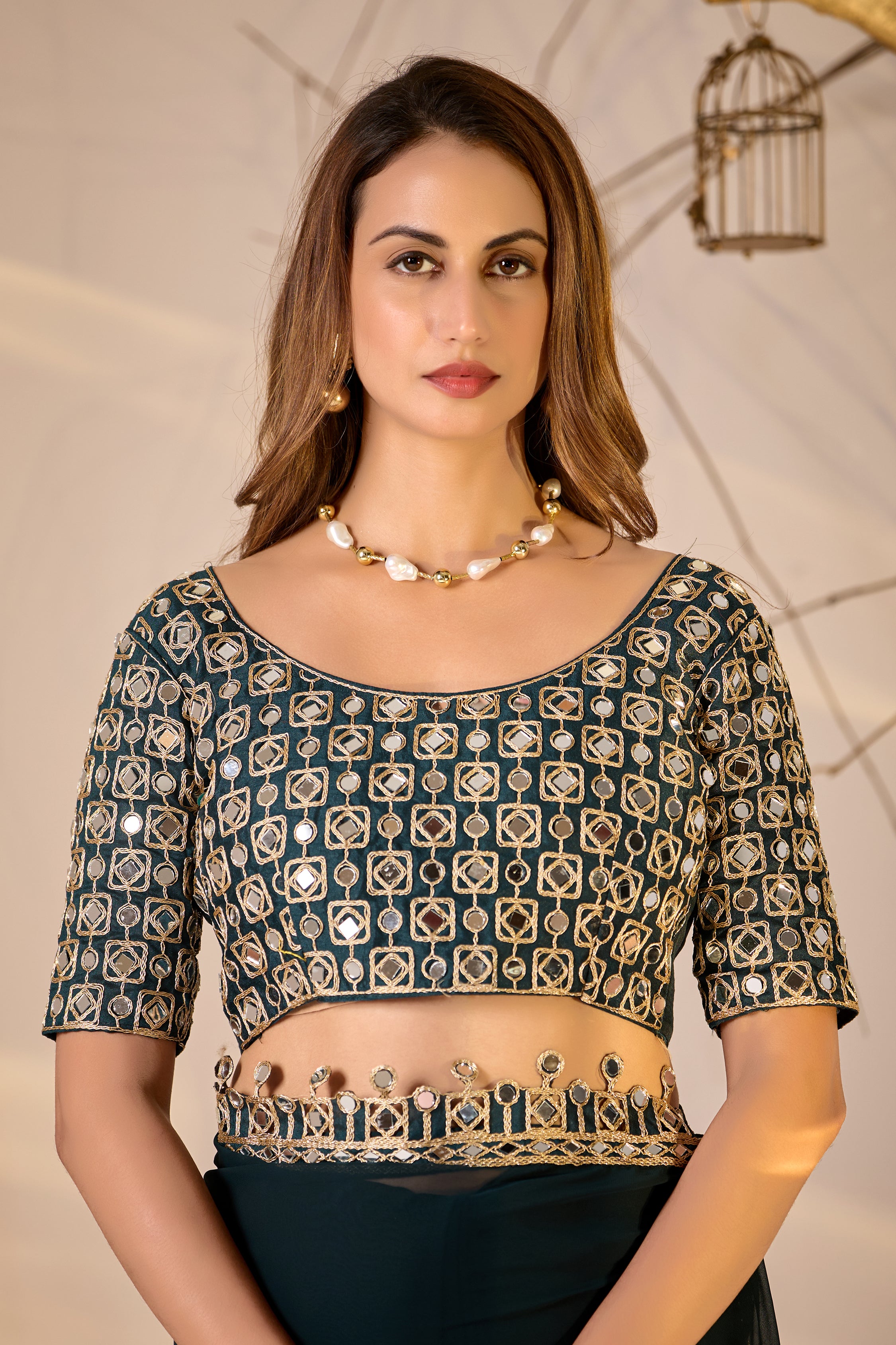 Designer  Georgette Saree with Mirror Embellished Border