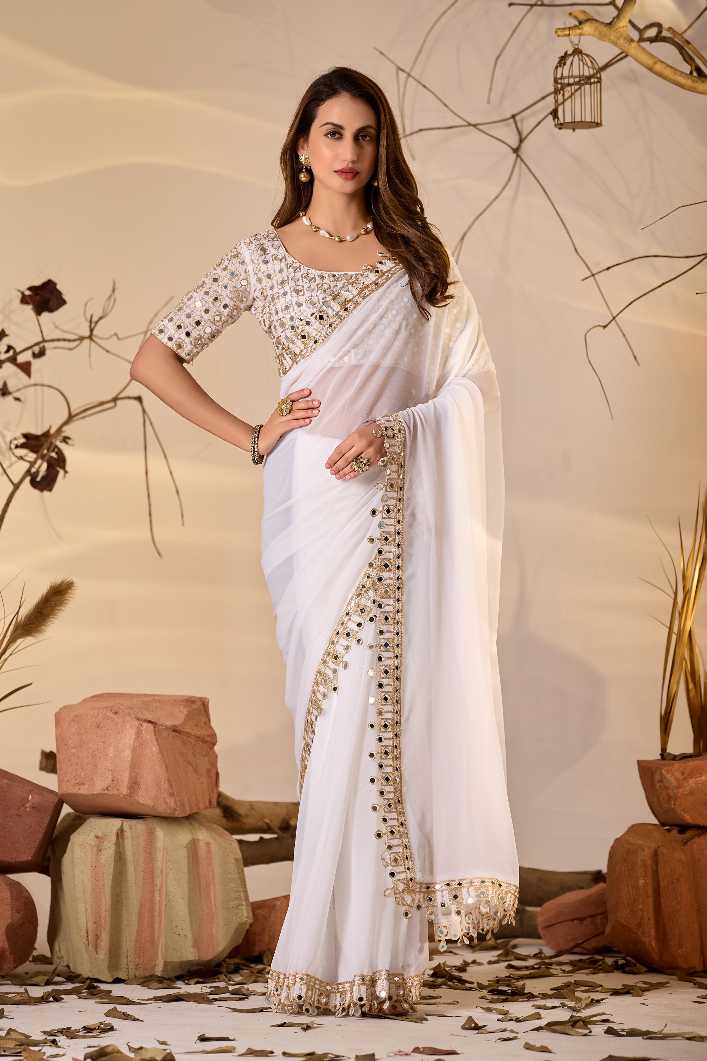 Designer  Georgette Saree with Mirror Embellished Border