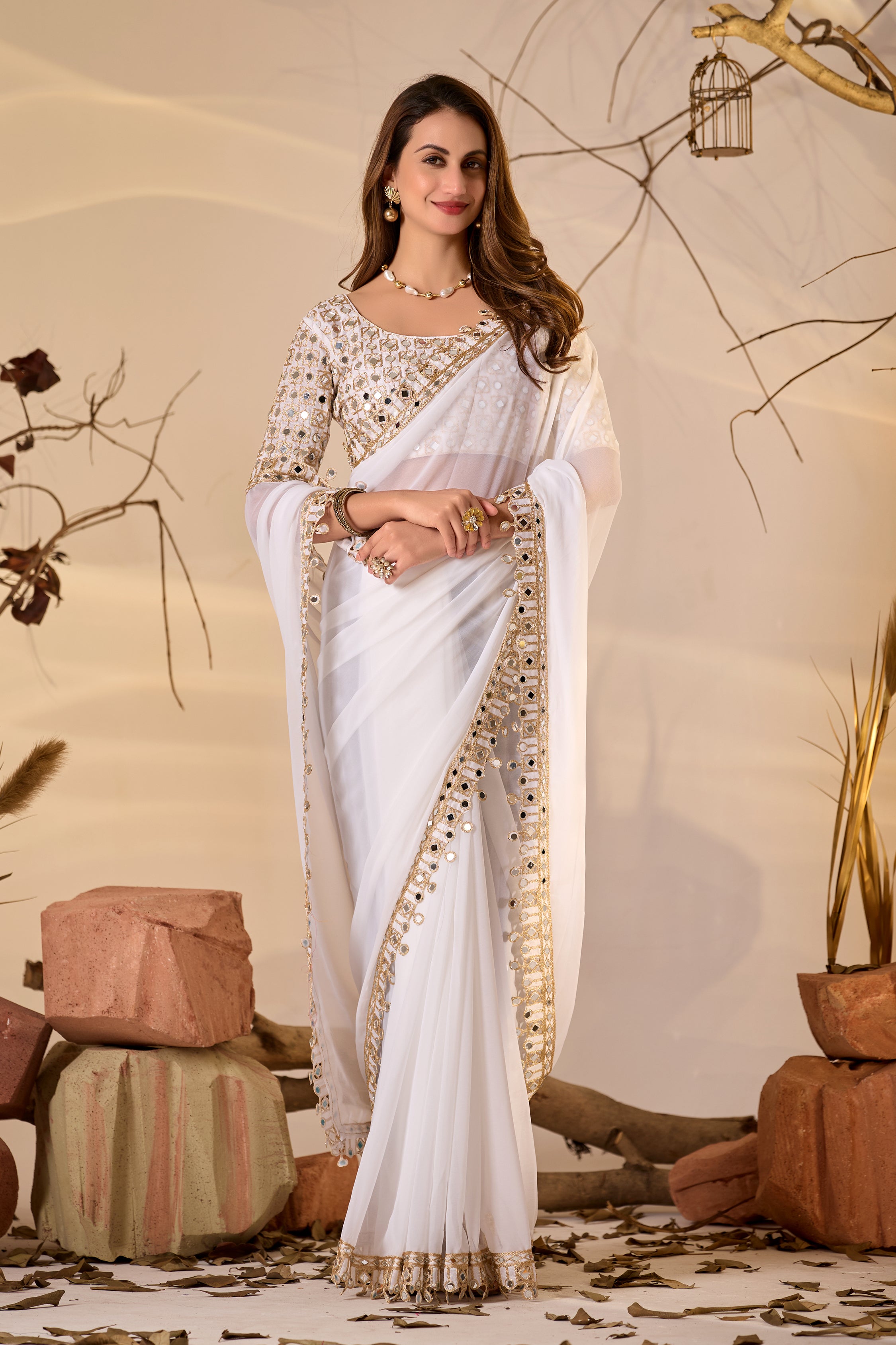 Designer  Georgette Saree with Mirror Embellished Border