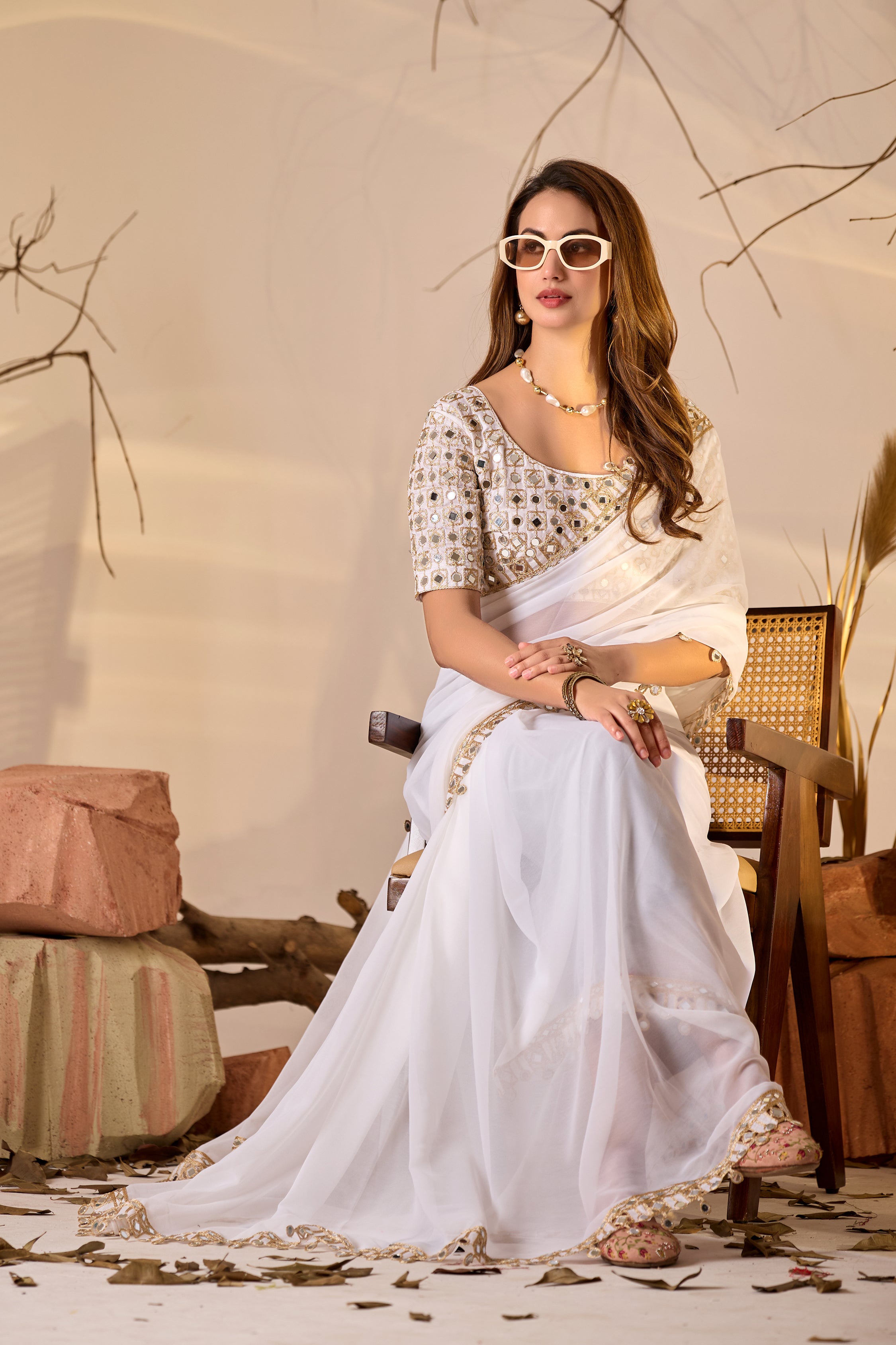 Designer  Georgette Saree with Mirror Embellished Border