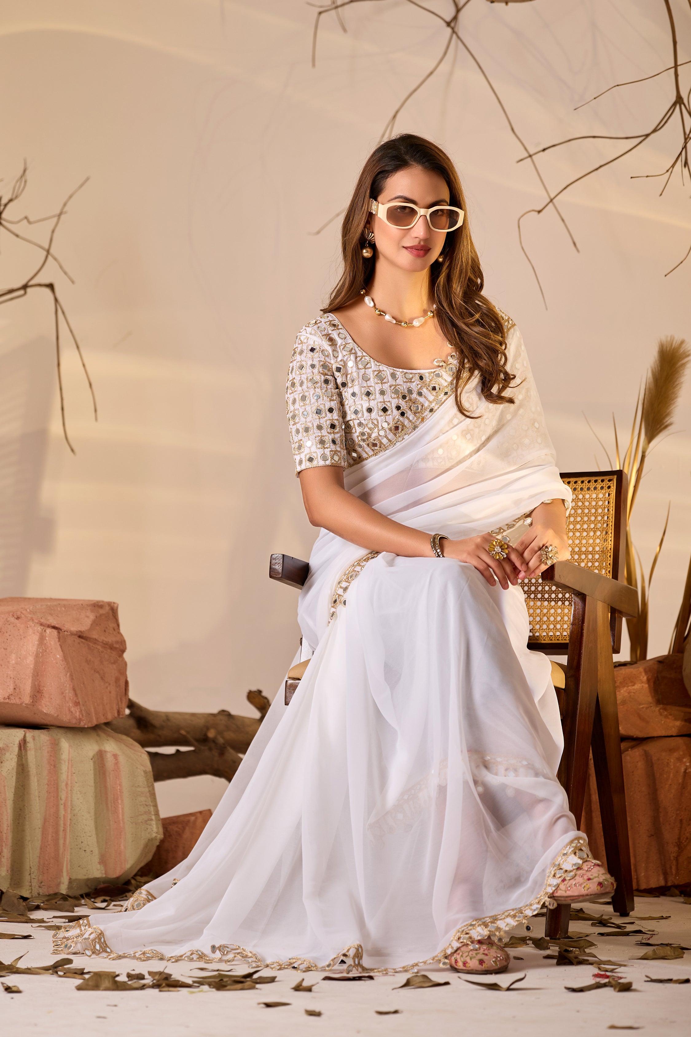 Designer  Georgette Saree with Mirror Embellished Border