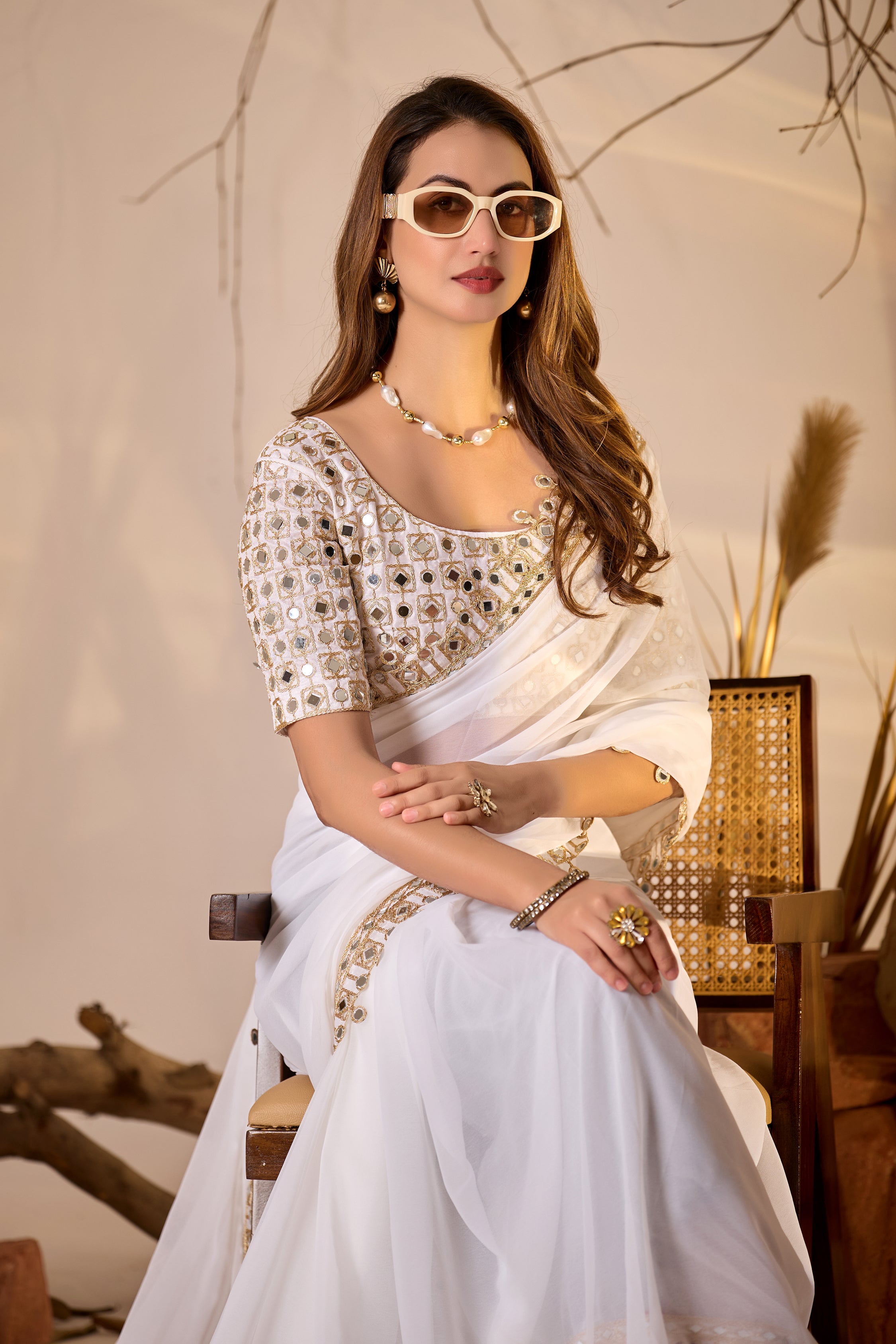 Designer  Georgette Saree with Mirror Embellished Border