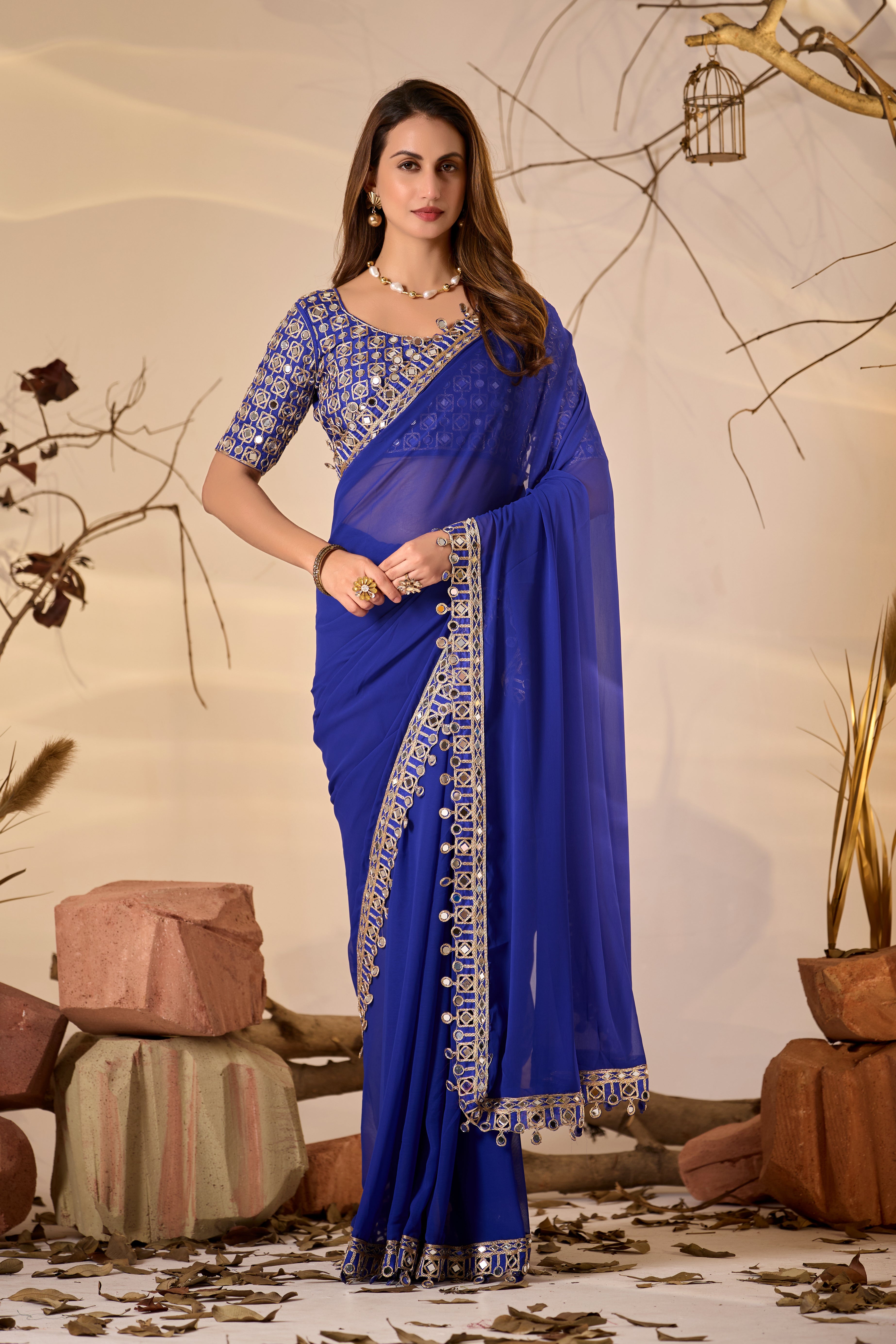 Designer  Georgette Saree with Mirror Embellished Border