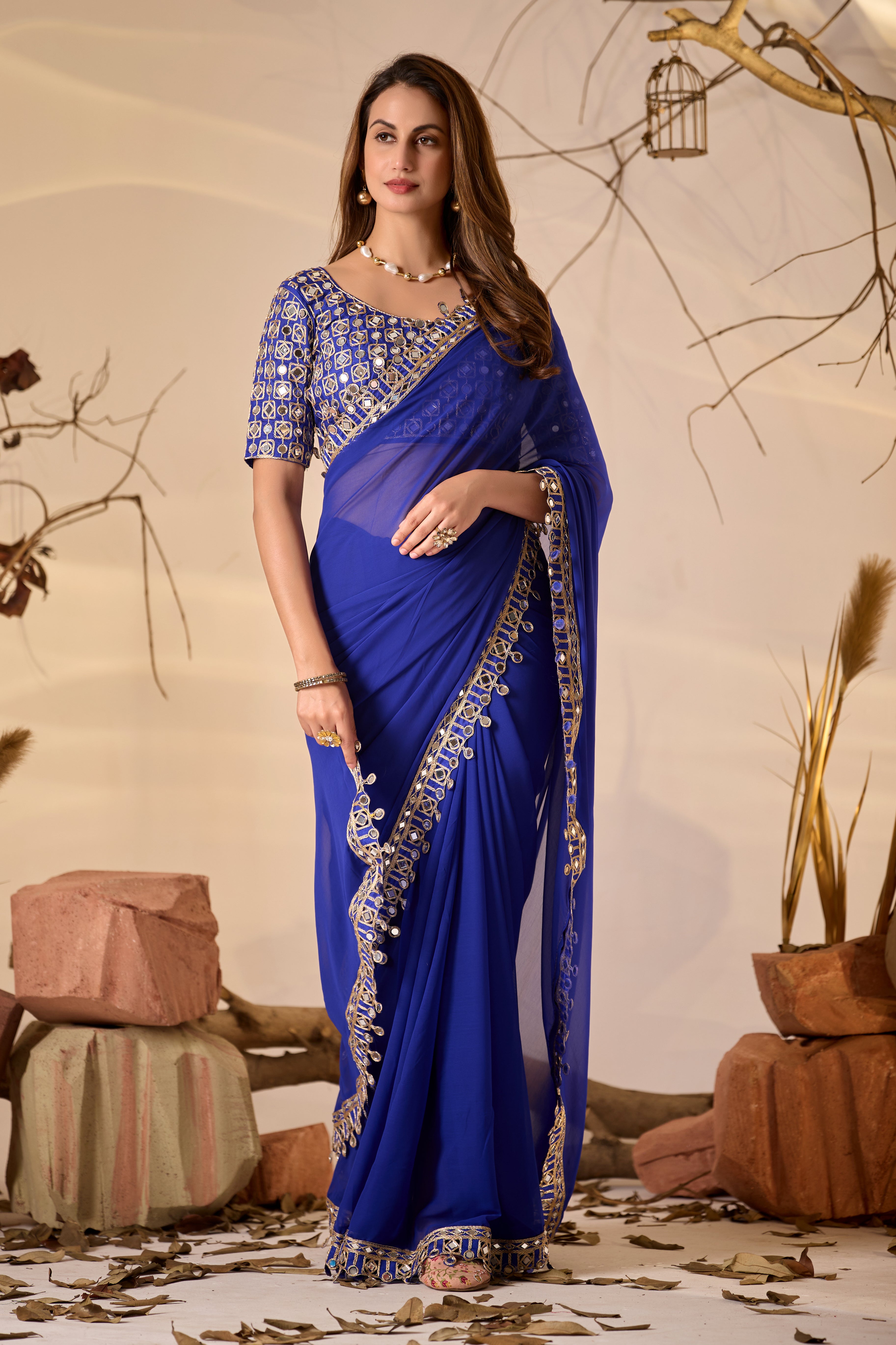 Designer  Georgette Saree with Mirror Embellished Border
