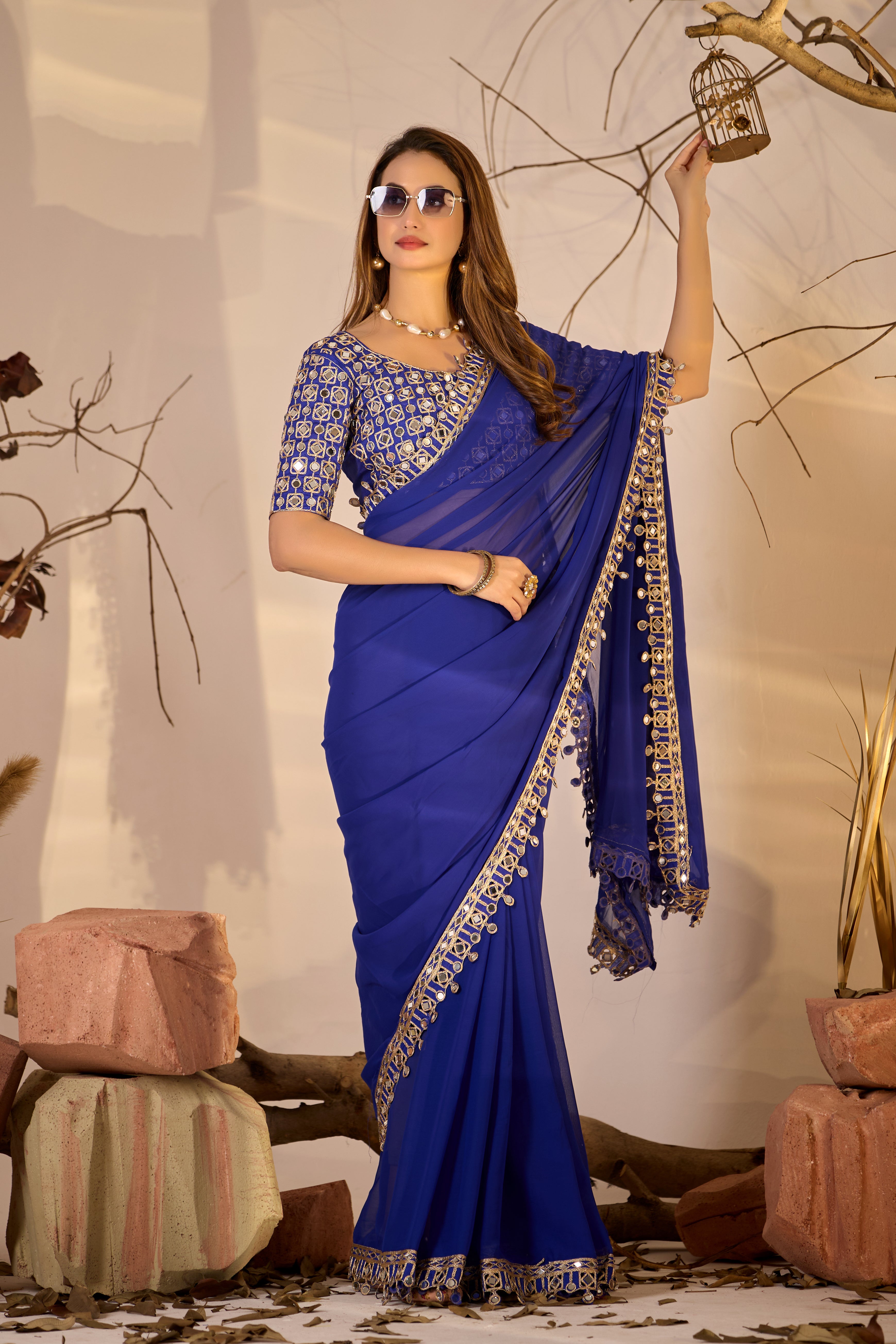 Designer  Georgette Saree with Mirror Embellished Border