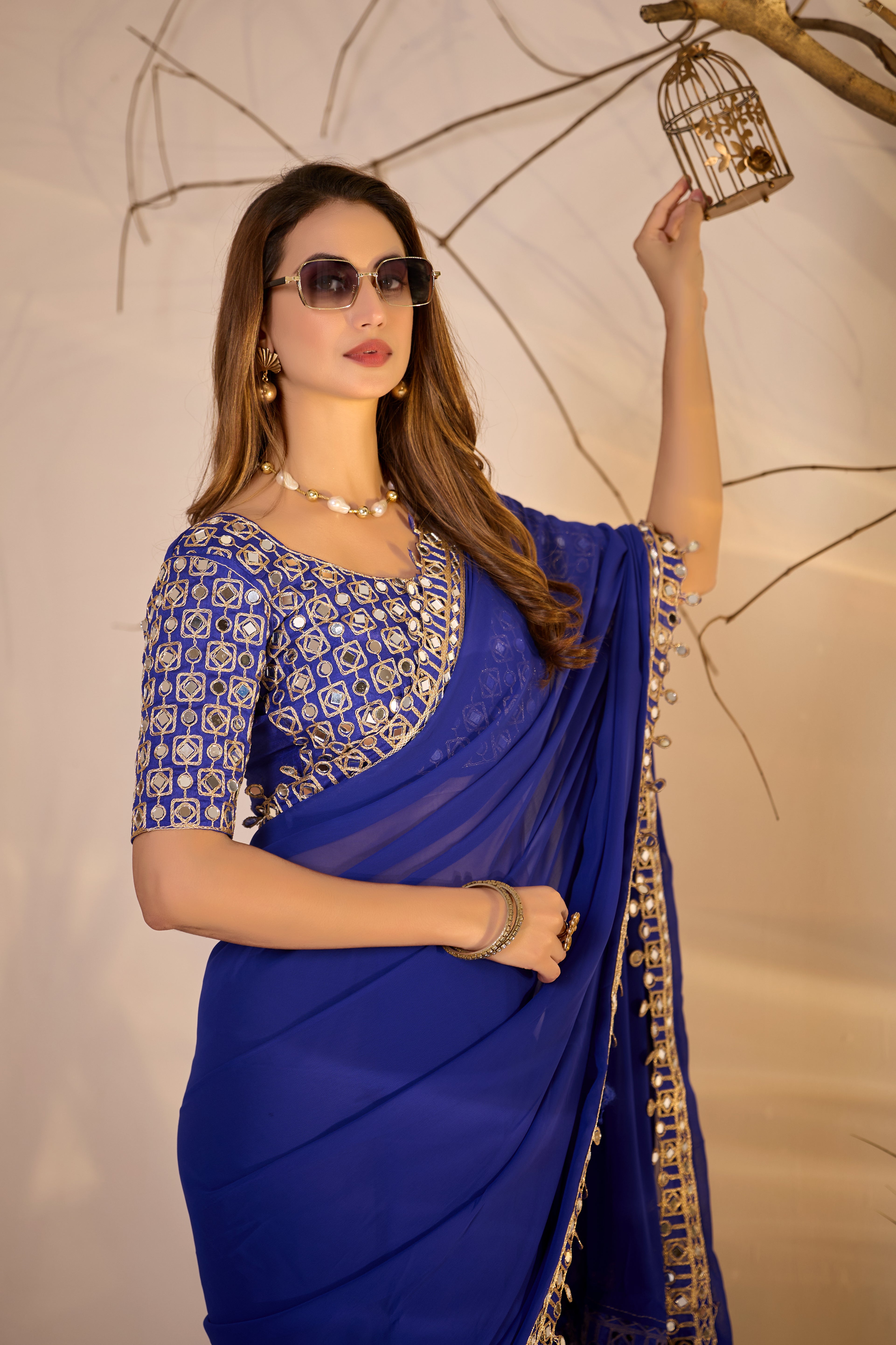 Designer  Georgette Saree with Mirror Embellished Border