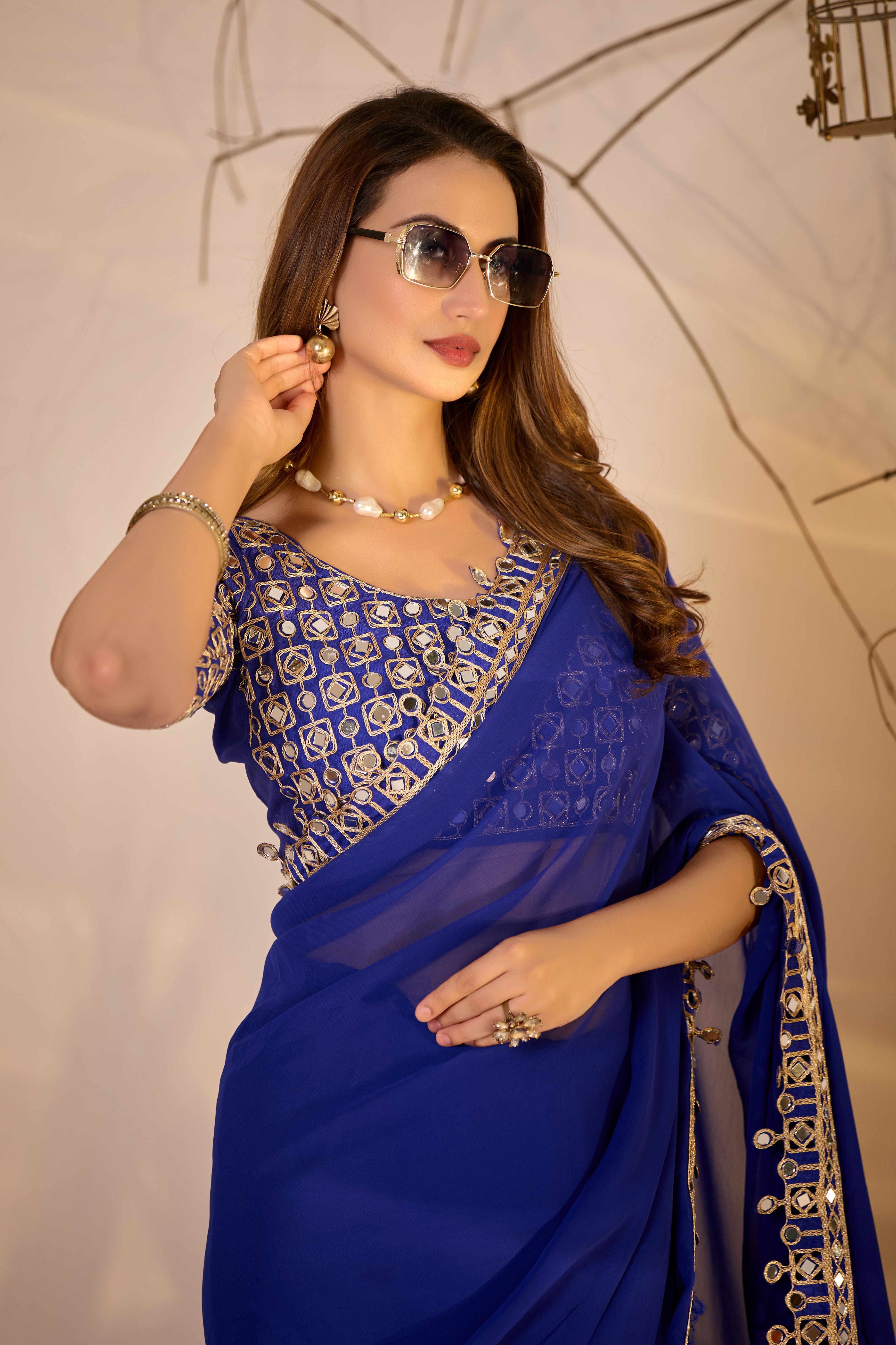 Designer  Georgette Saree with Mirror Embellished Border