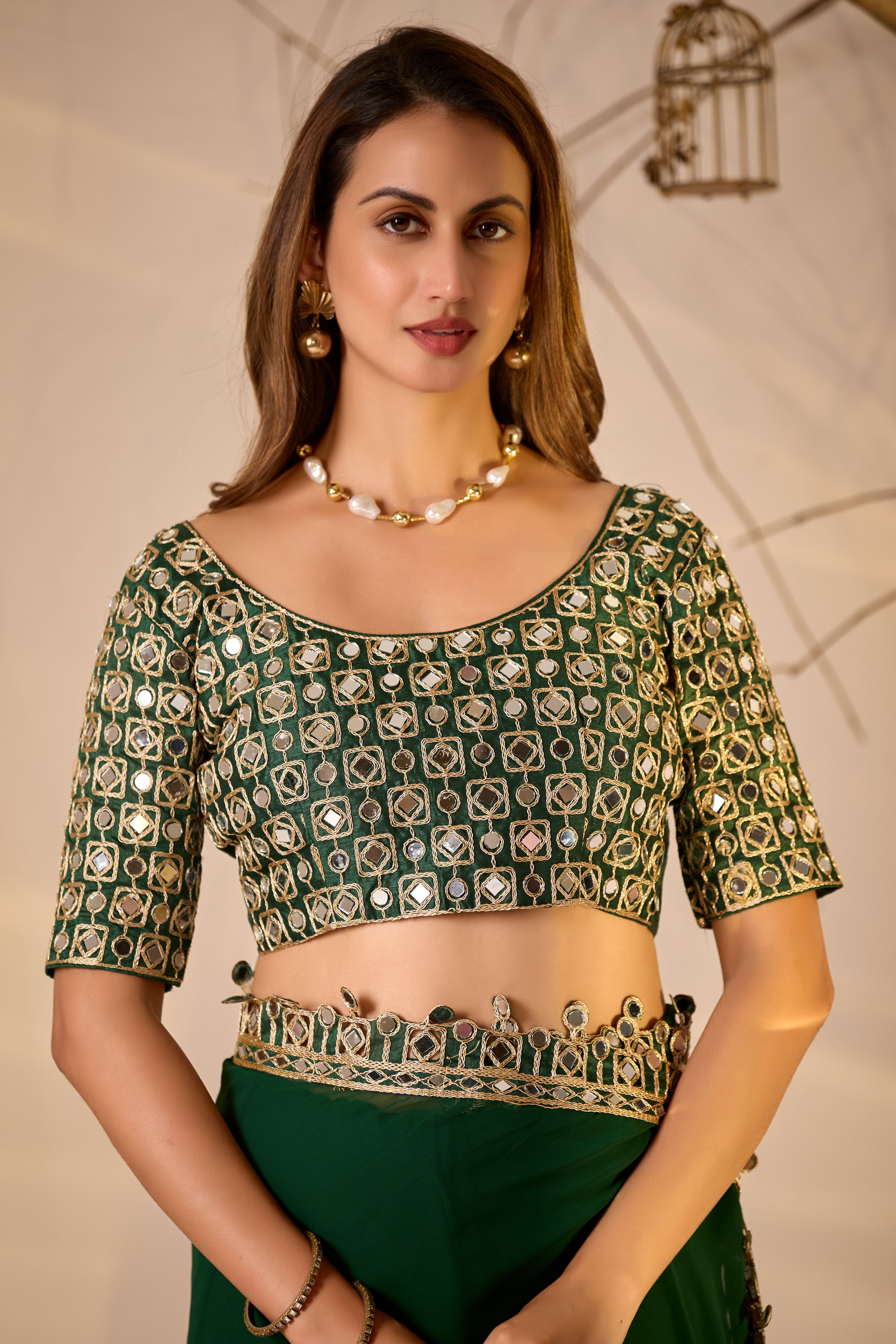 Designer  Georgette Saree with Mirror Embellished Border