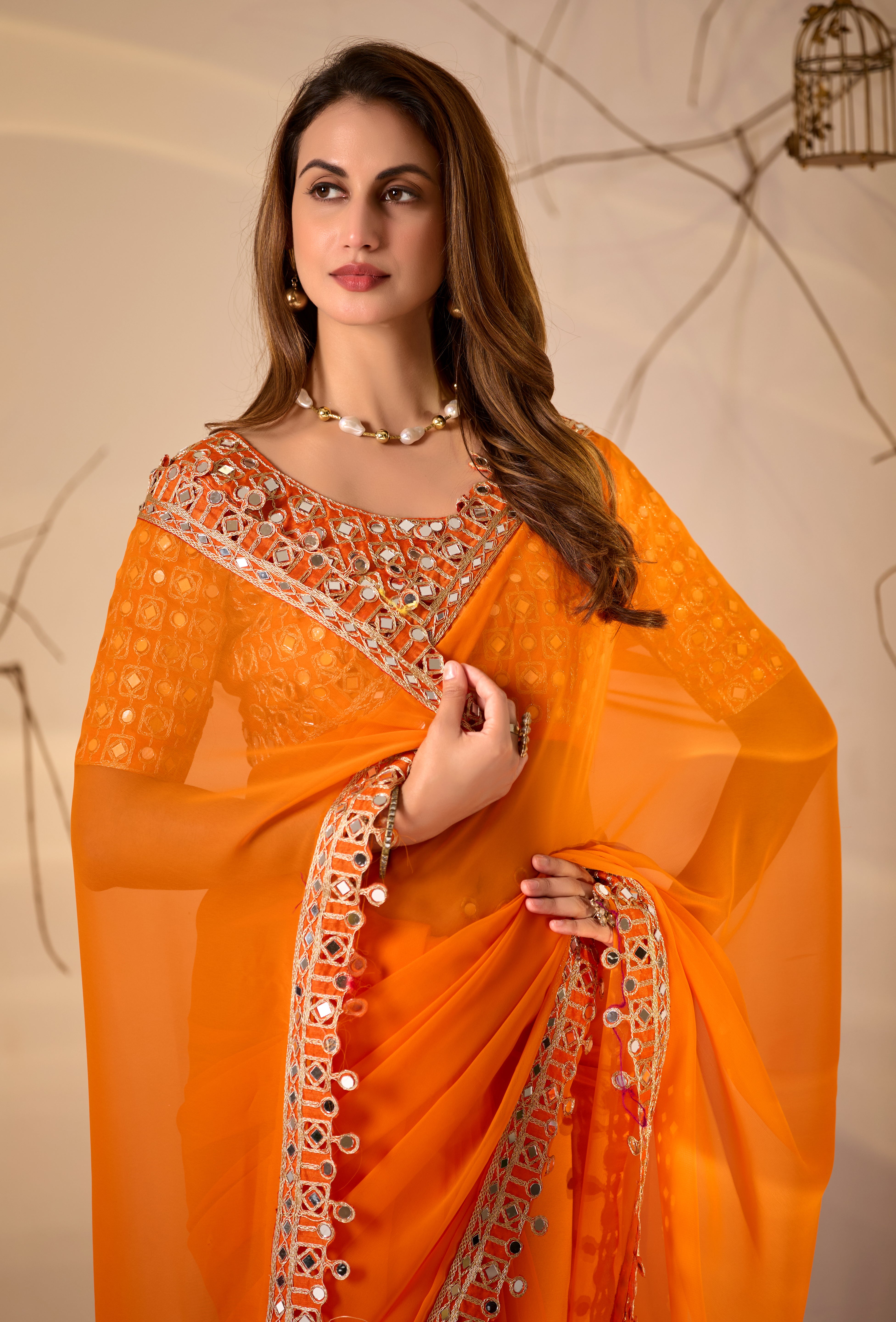 Designer  Georgette Saree with Mirror Embellished Border