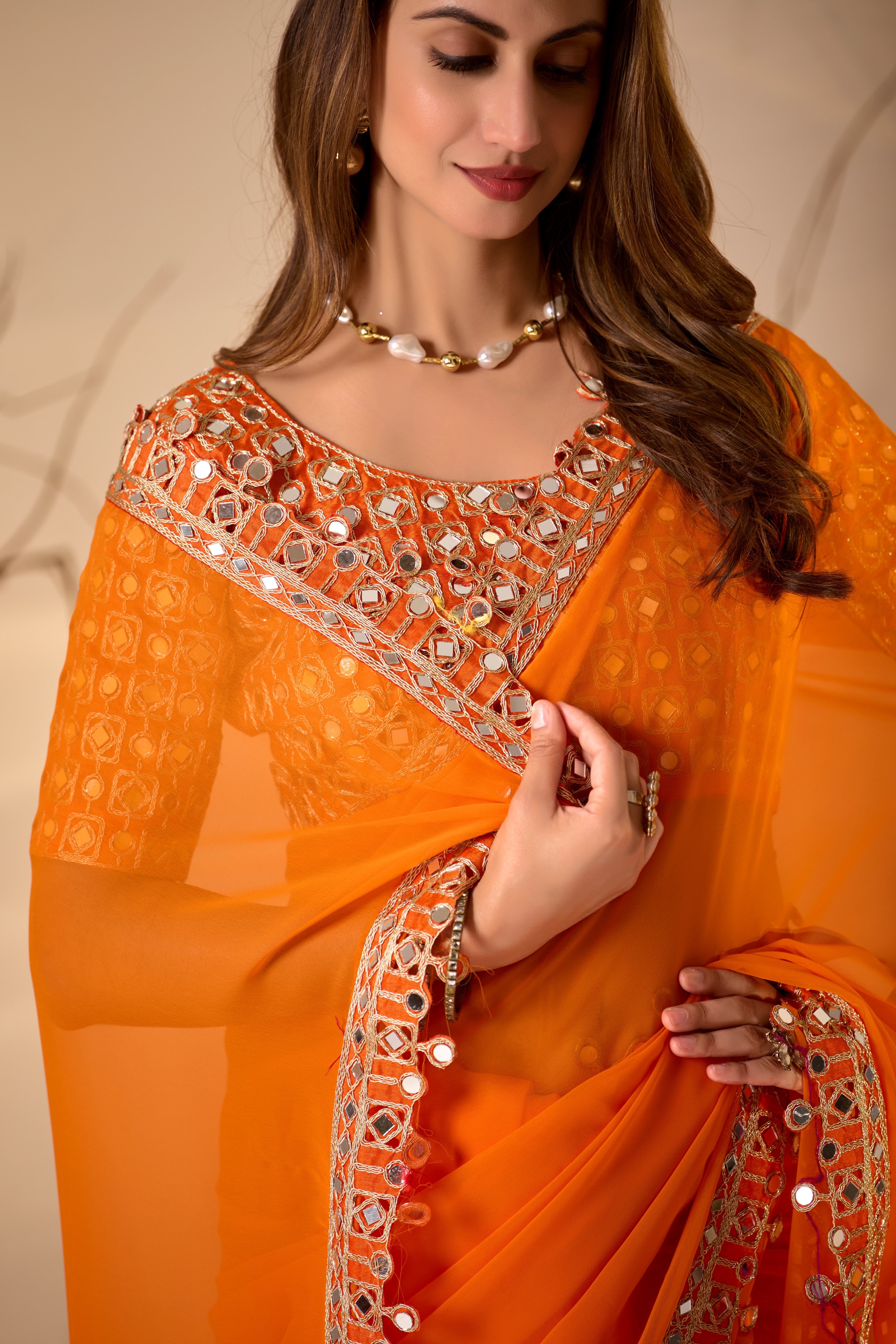 Designer  Georgette Saree with Mirror Embellished Border