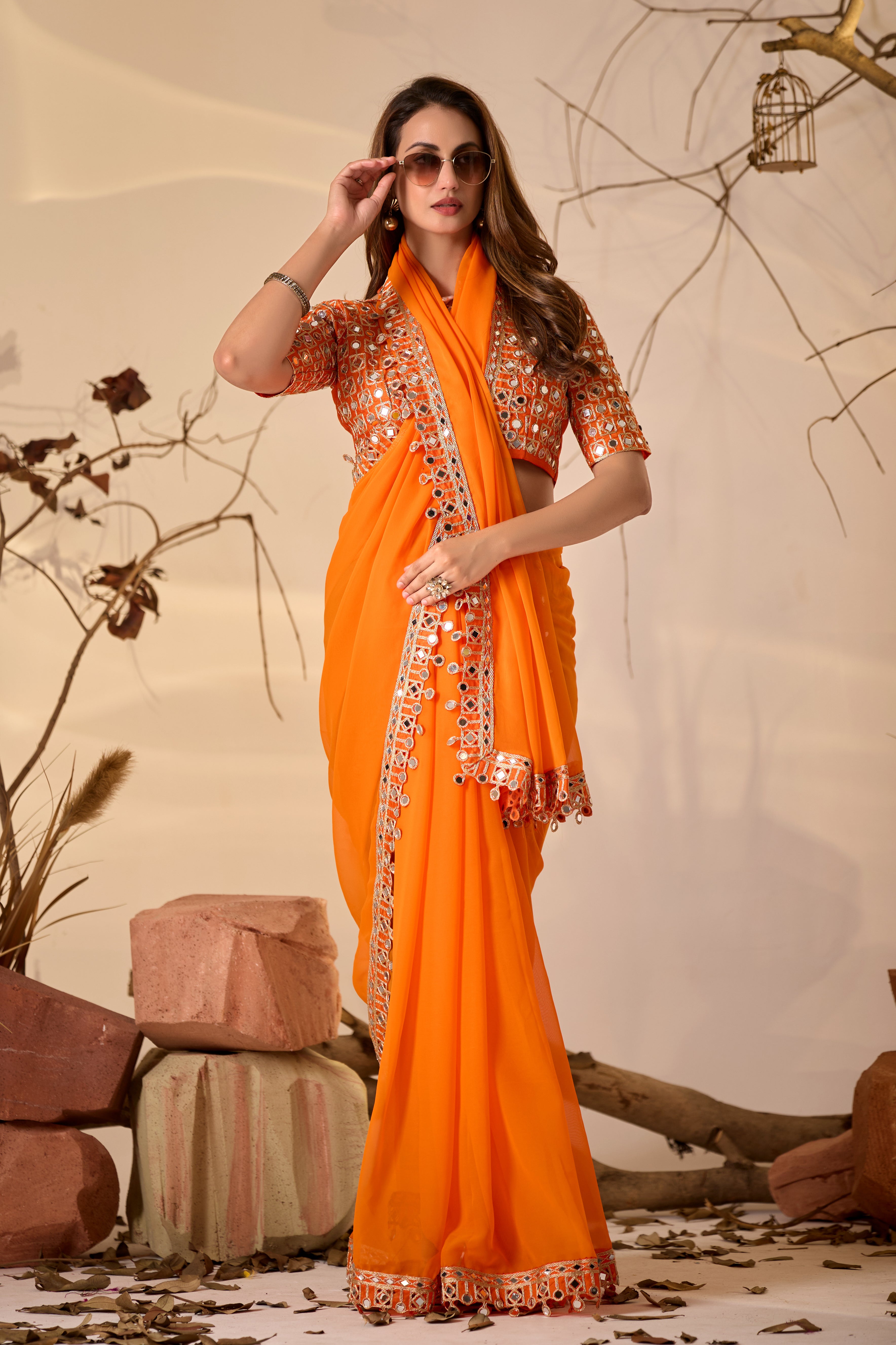 Designer  Georgette Saree with Mirror Embellished Border