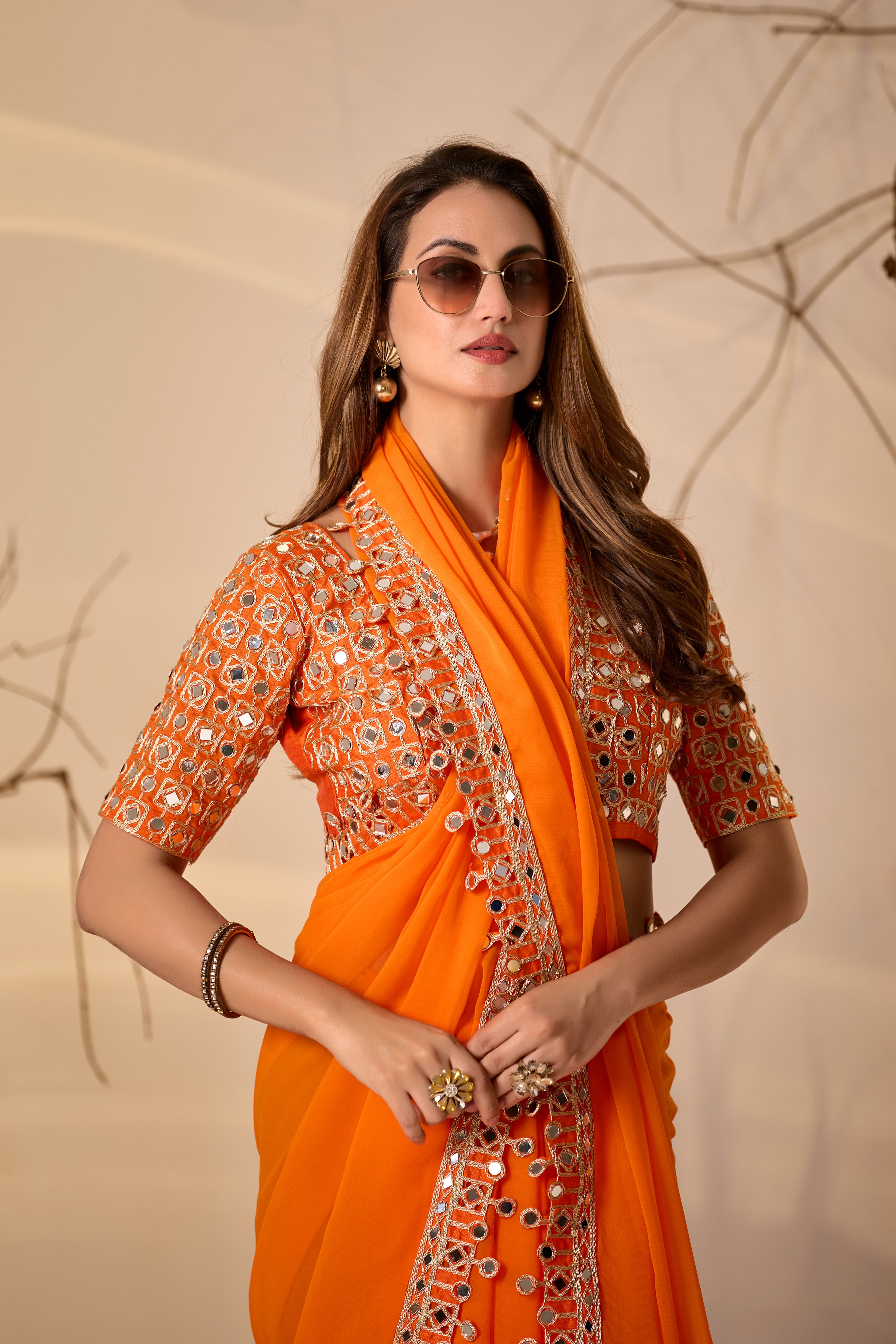 Designer  Georgette Saree with Mirror Embellished Border
