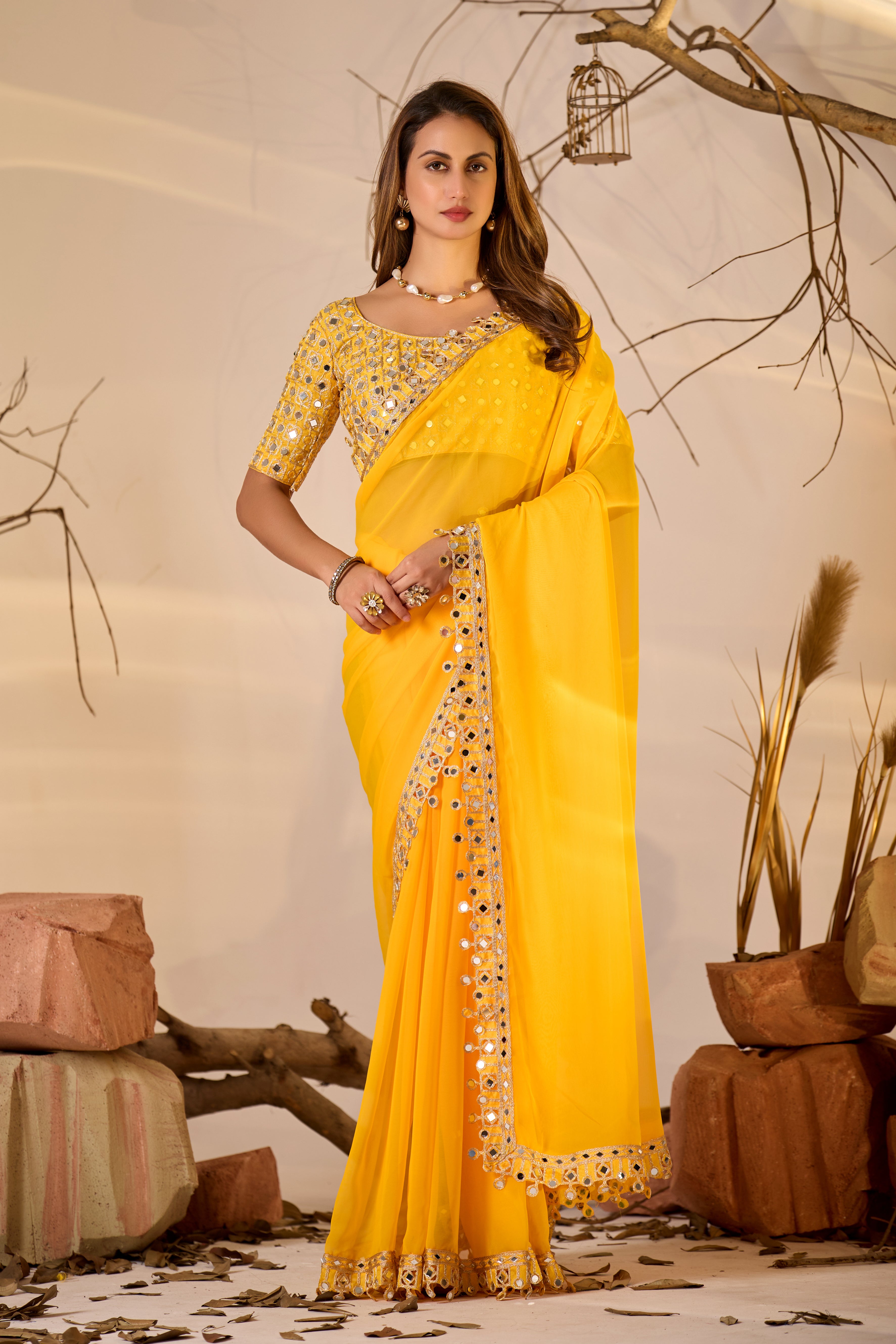 Designer  Georgette Saree with Mirror Embellished Border
