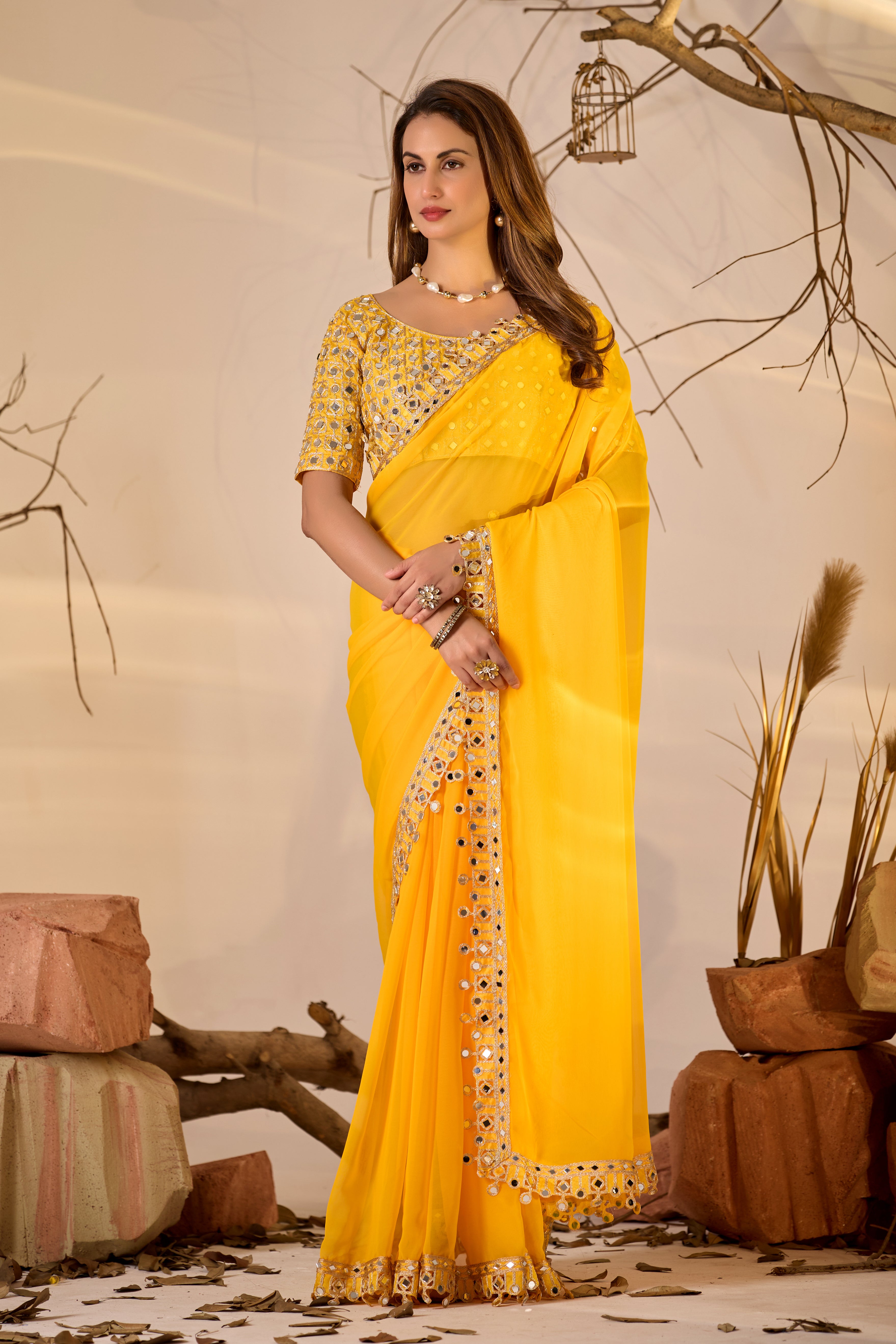 Designer  Georgette Saree with Mirror Embellished Border