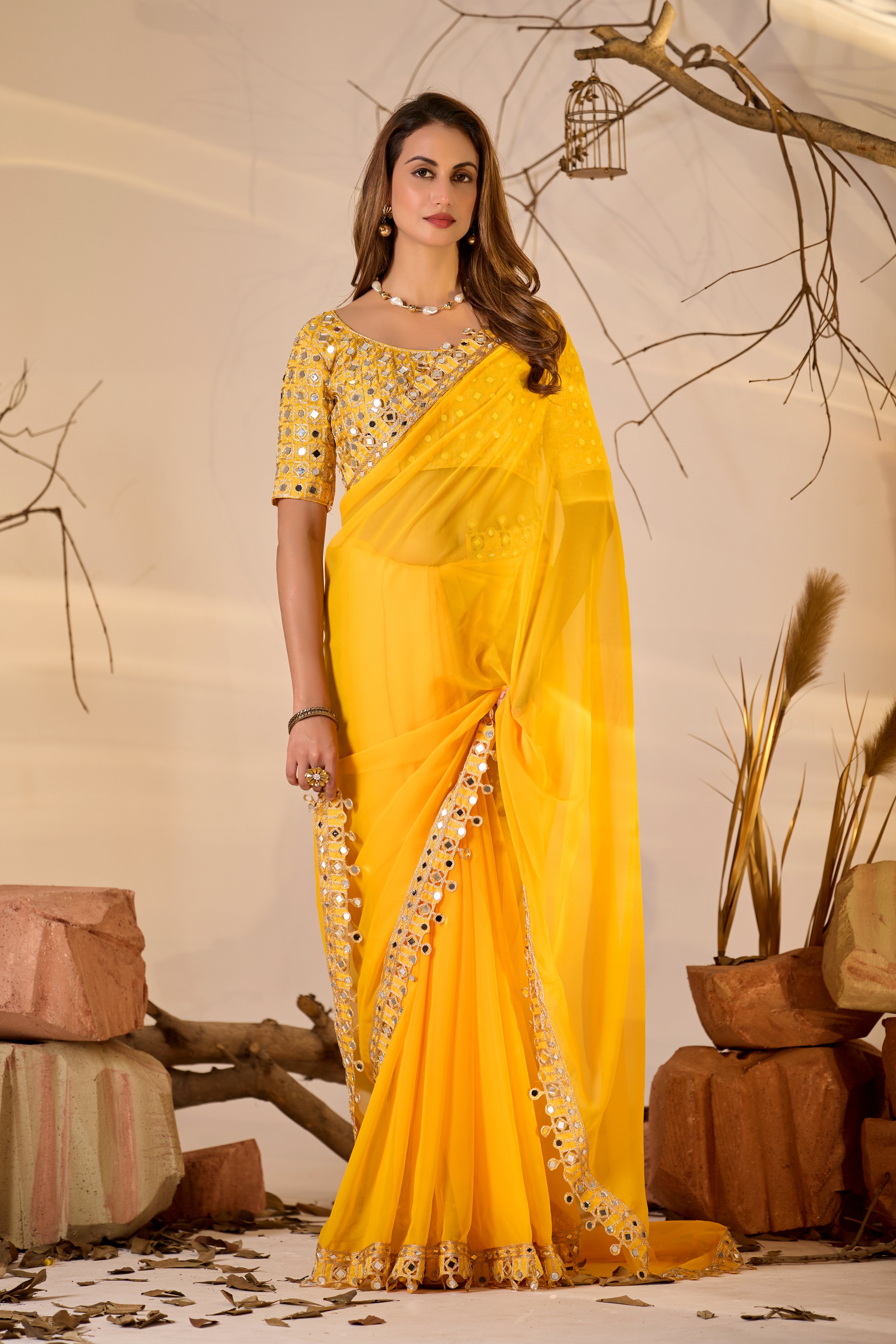 Designer  Georgette Saree with Mirror Embellished Border