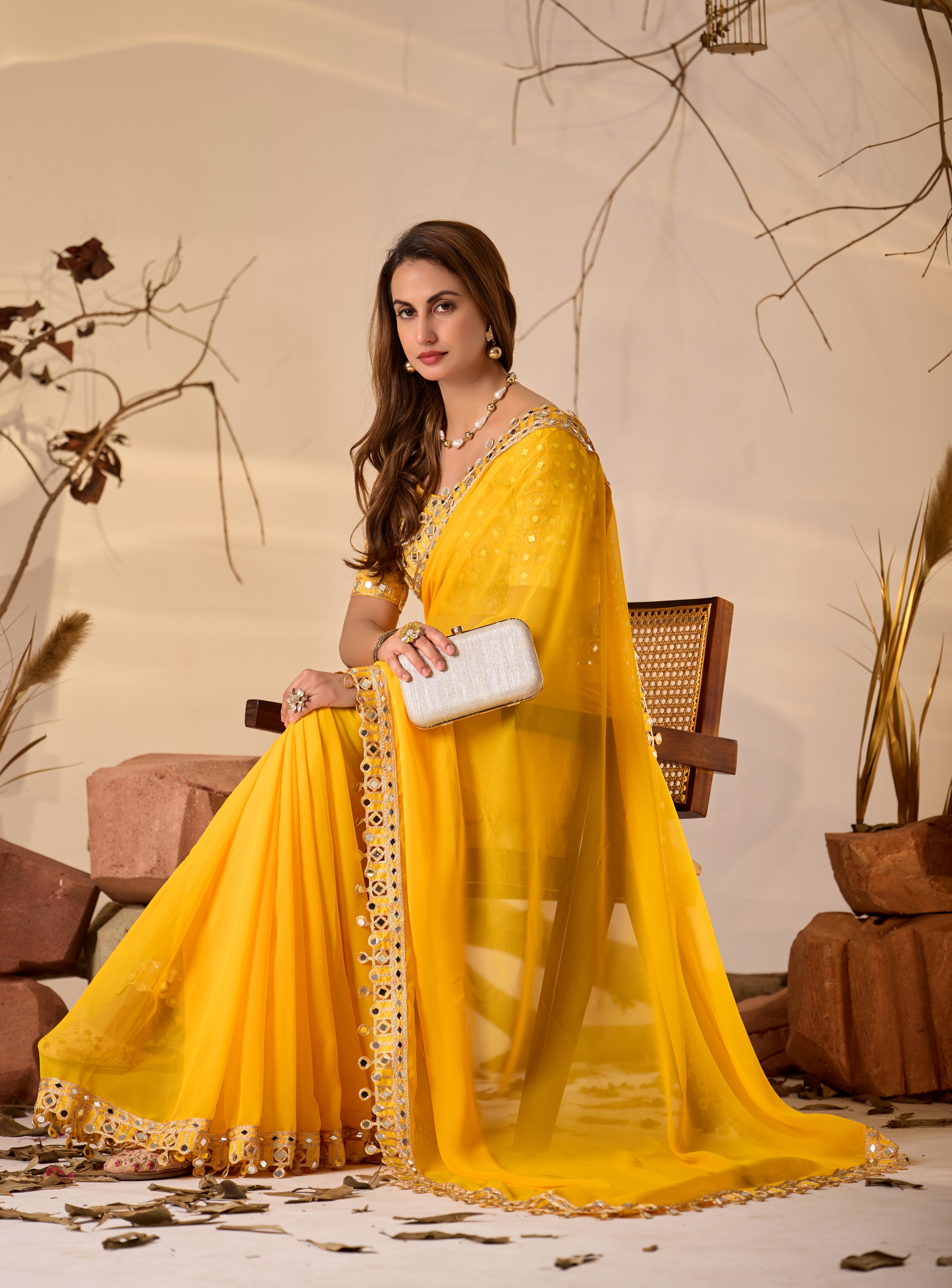 Designer  Georgette Saree with Mirror Embellished Border