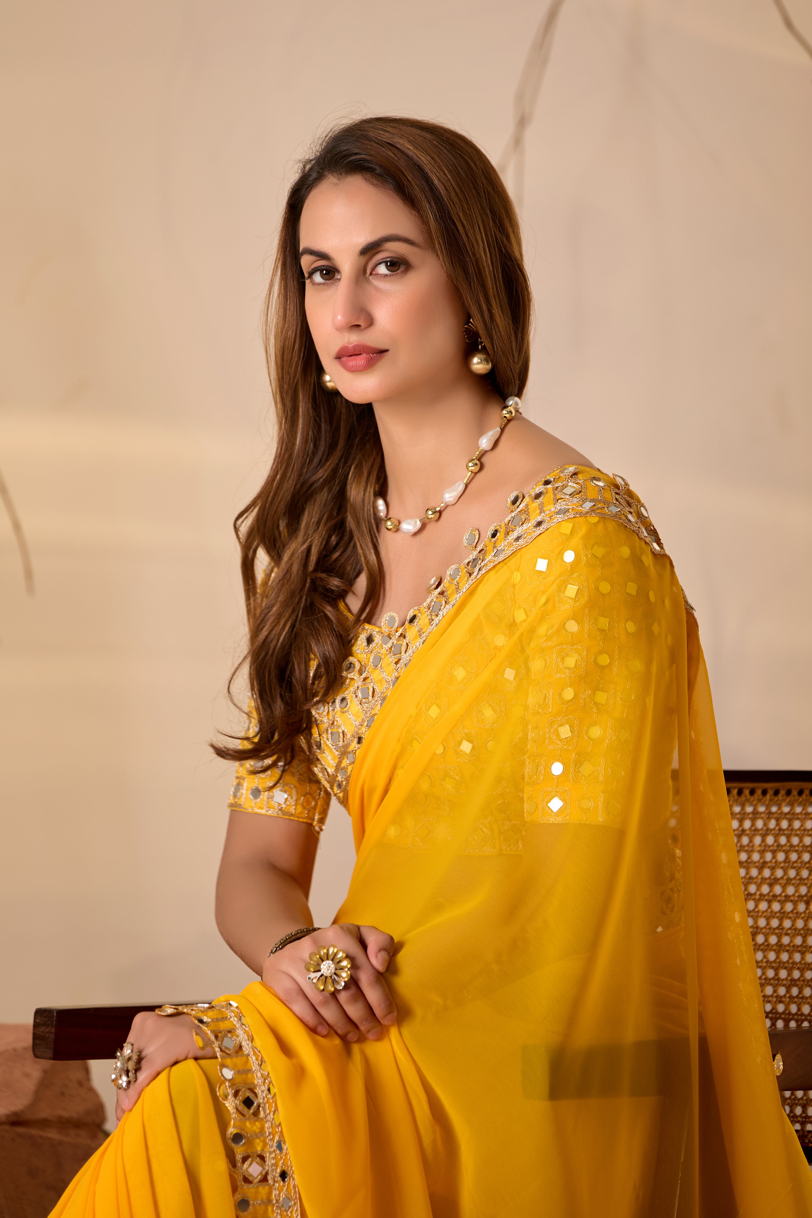 Designer  Georgette Saree with Mirror Embellished Border