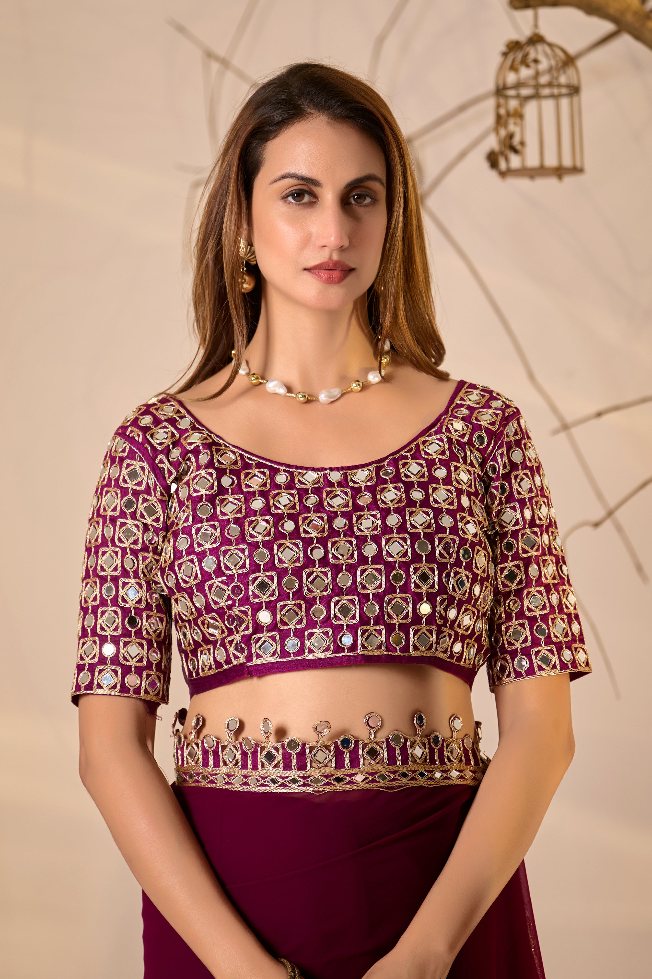 Designer  Georgette Saree with Mirror Embellished Border